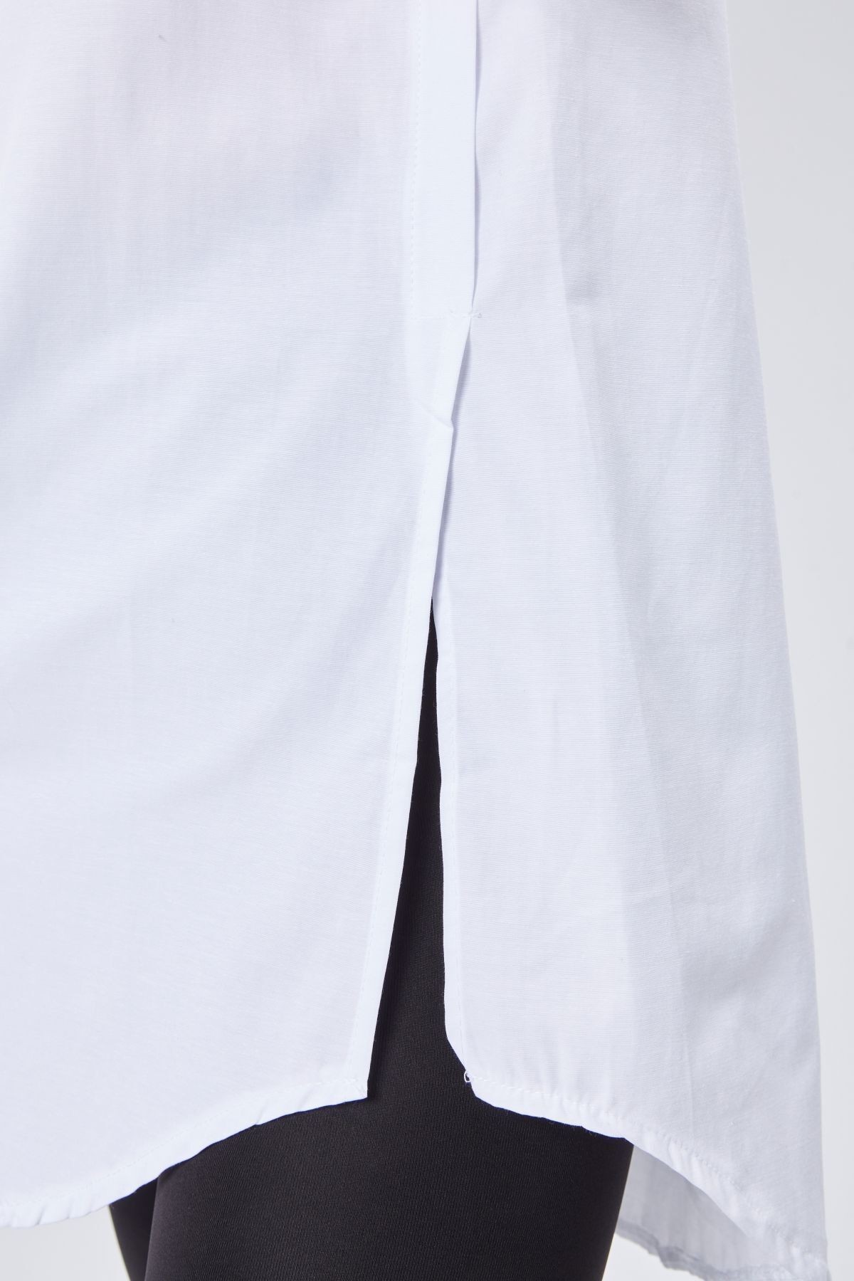 Beyaz Oversize Uzun Basic Poplin Gömlek - Beyaz