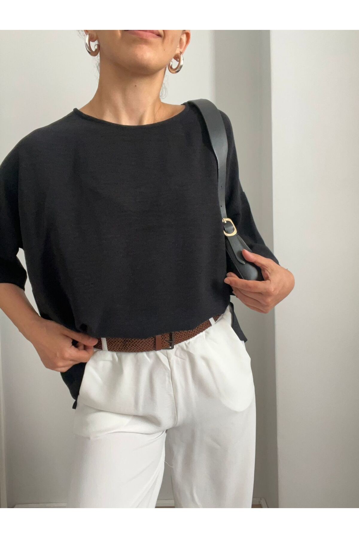 Beli Lastikli Yazlık Bol Paça Pantolon-L - Beyaz