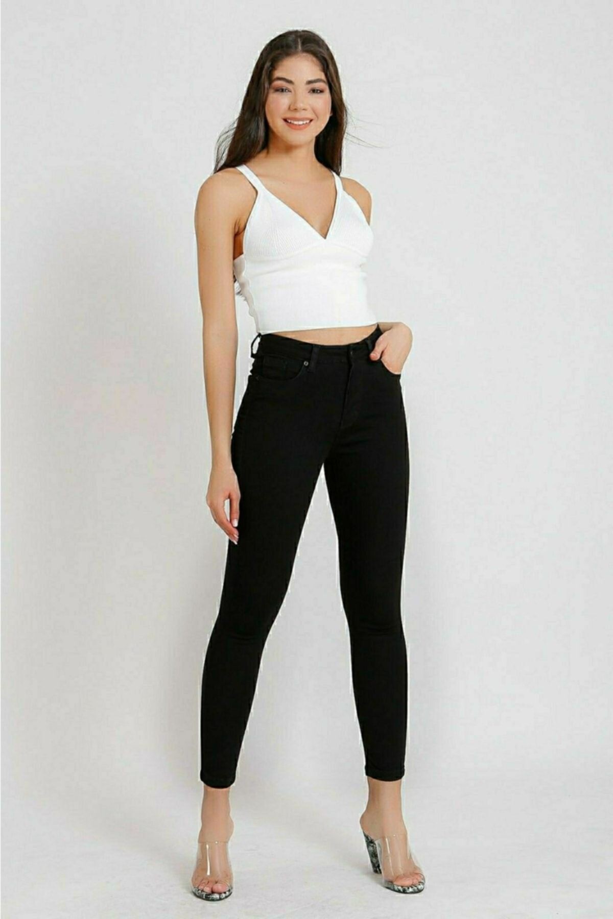 BUCHA JEANS SÜPER SİYAH RENK ATMAZ YÜKSEK BEL ETİKET BUCHA