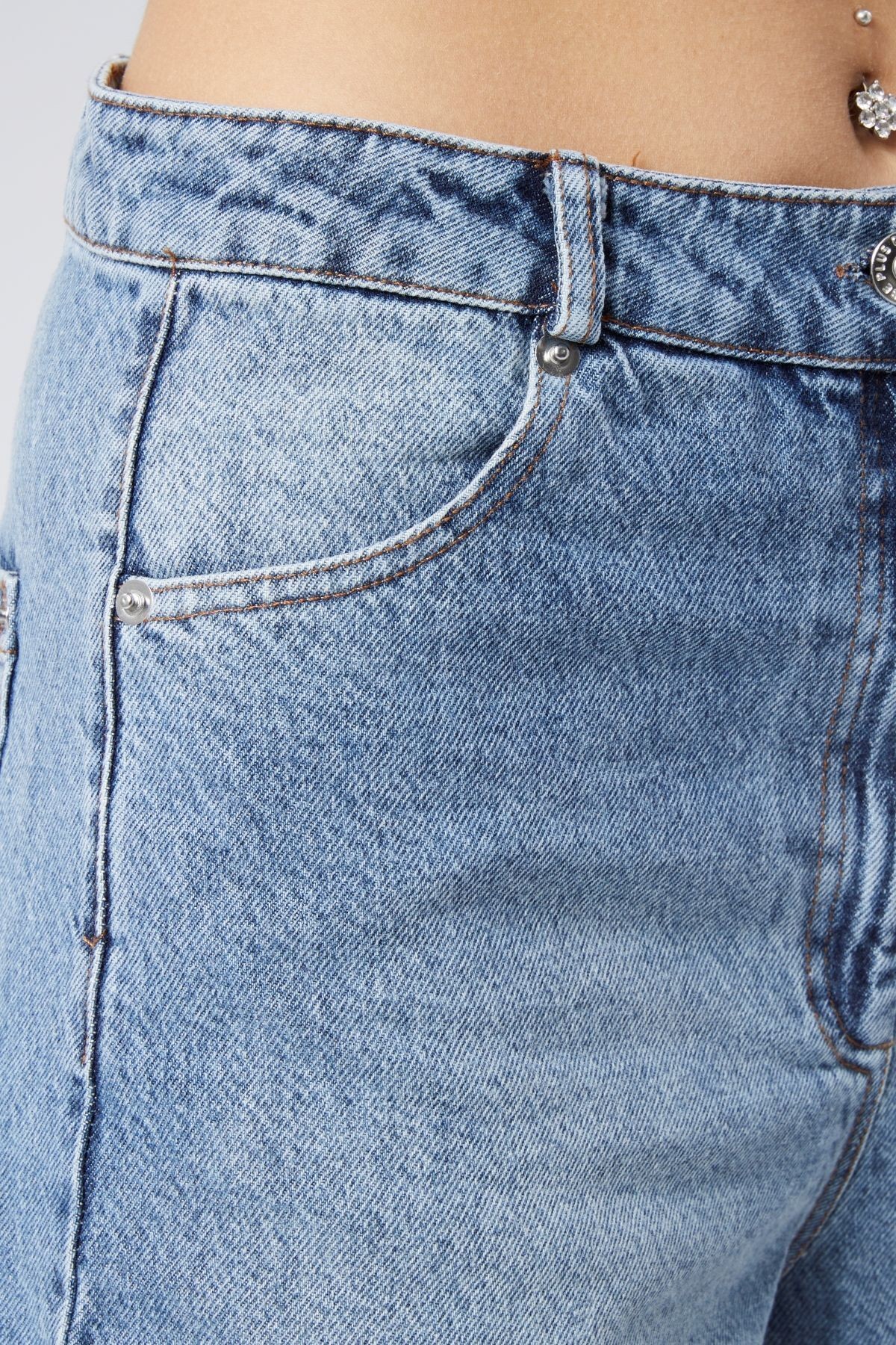 Malibu Kolej Denim Boru Paça Jean Kot Pantolon - Mavi