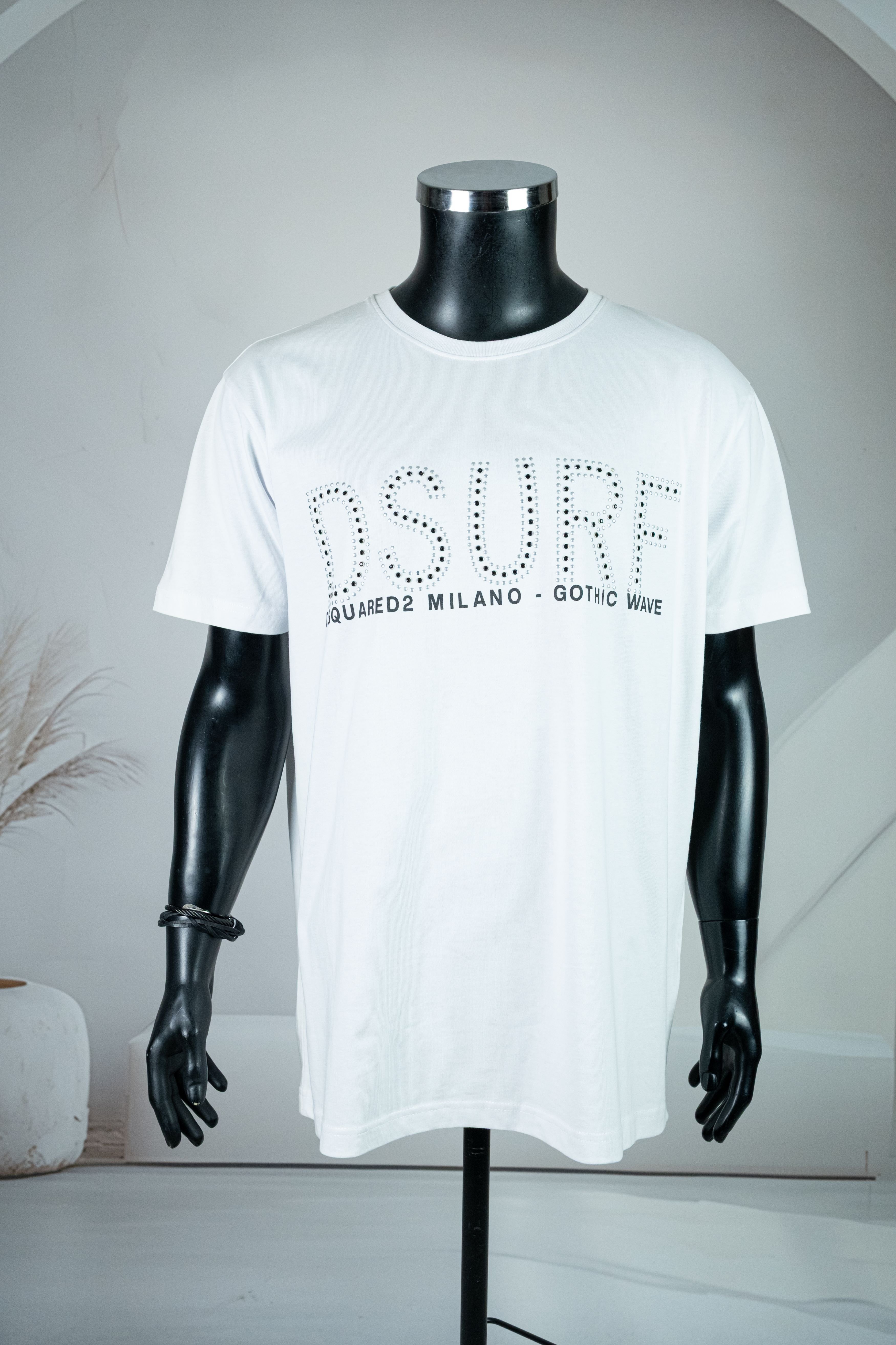 Dsquared2 Beyaz Zımba Baskılı Yuvarlak Yaka Tişört
