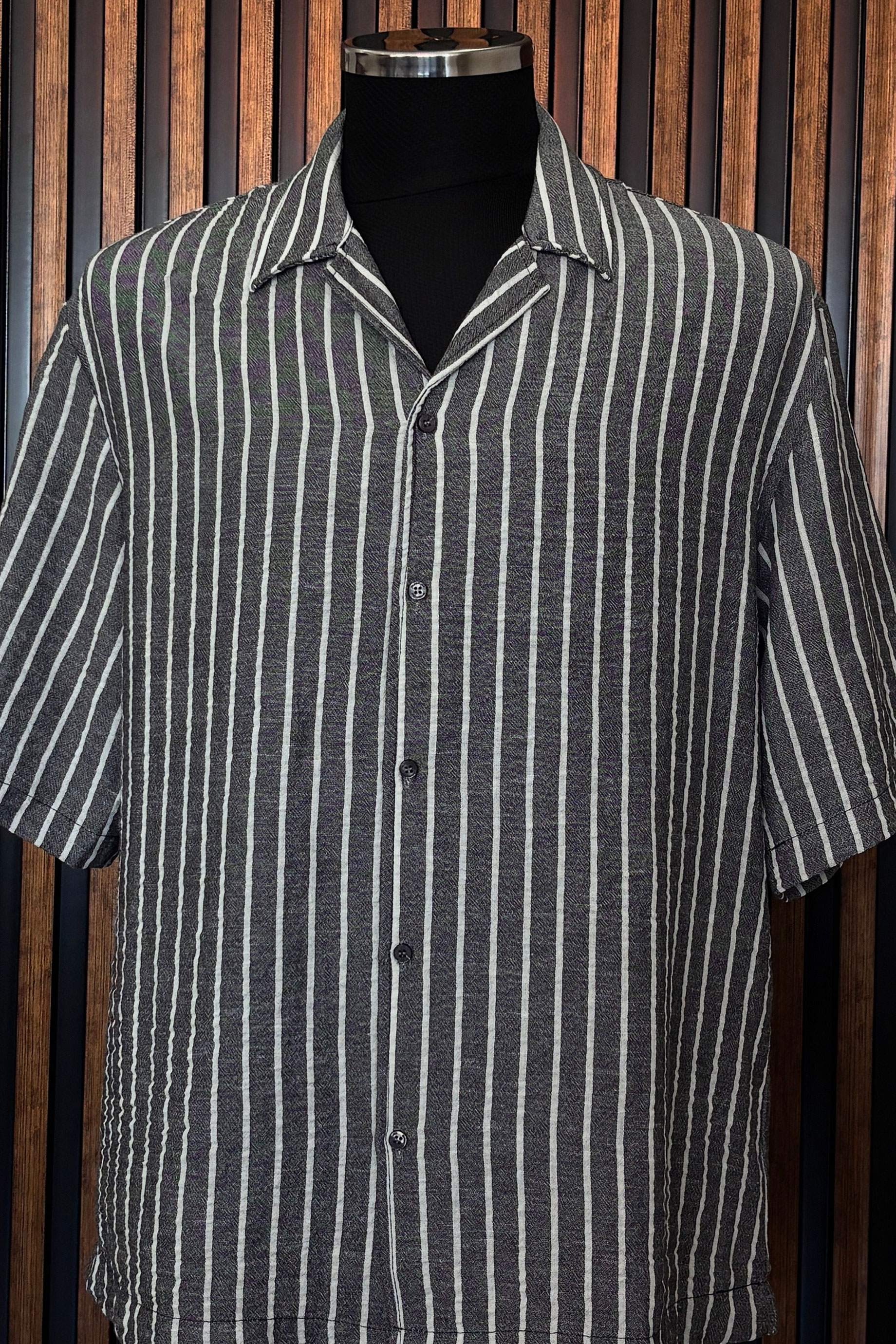 Keten Kendi̇Nden Çi̇zgi̇li̇ Gömlek-Gri̇