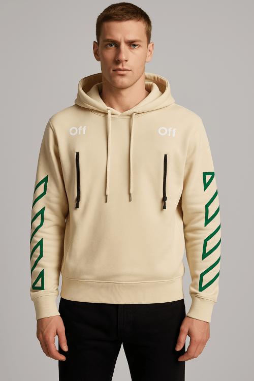  Kapşonlu Kollarında Çizgi Detaylı Fermuar Detaylı Sweatshirt