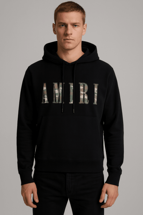 Önünde Kamufulajlı Marka Detaylı Kapşonlu Sweatshirt