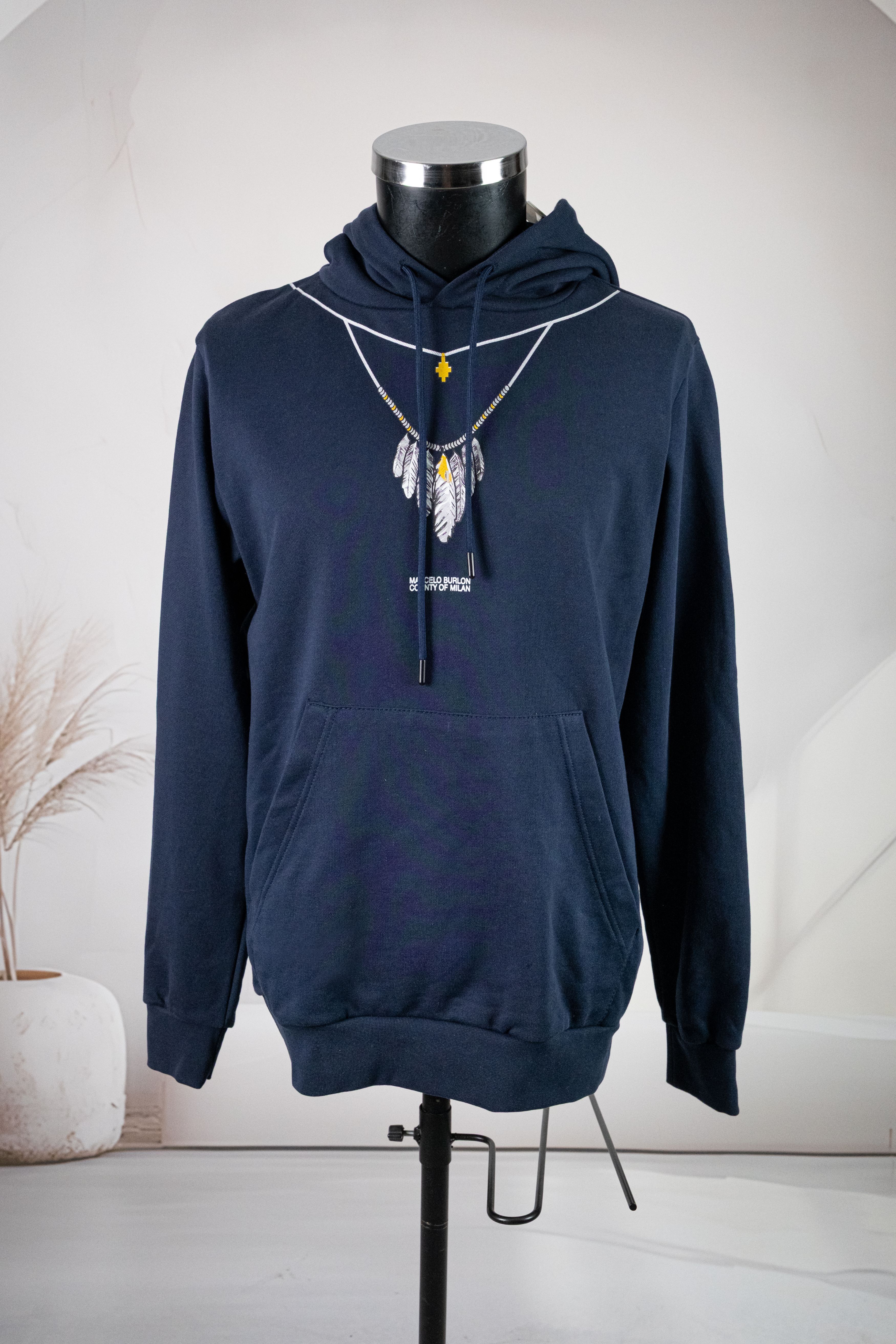 Marcelo Burlon Lacivert Kapşonlu Önü Tüy Baskılı Sweatshirt