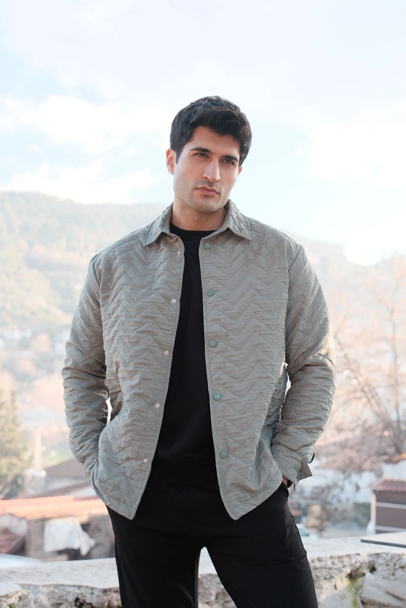 İnce Kapitoneli Ceket-Mint