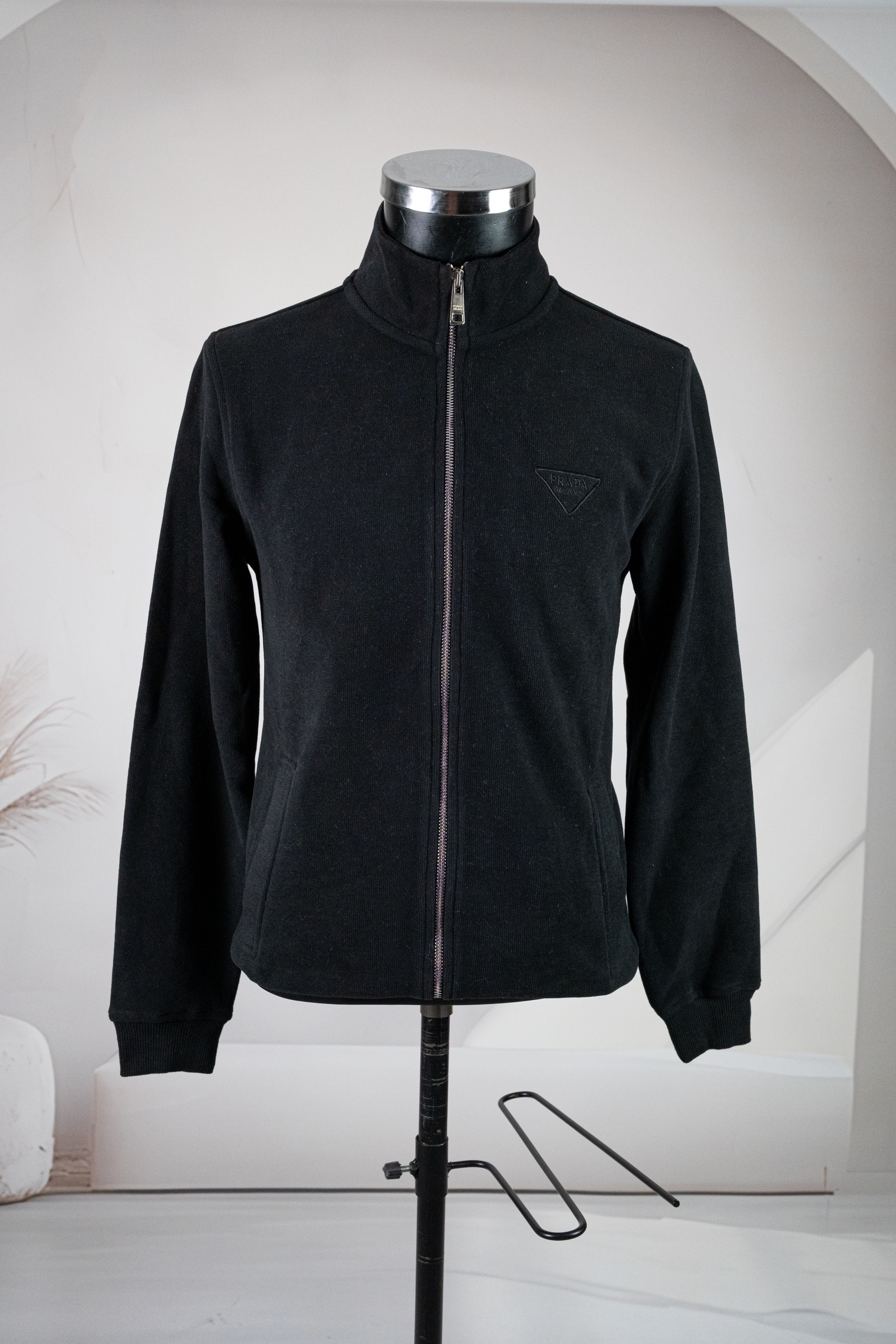 Prada Siyah Önden Fermuarlı Polar Kumaş Sweatshirt
