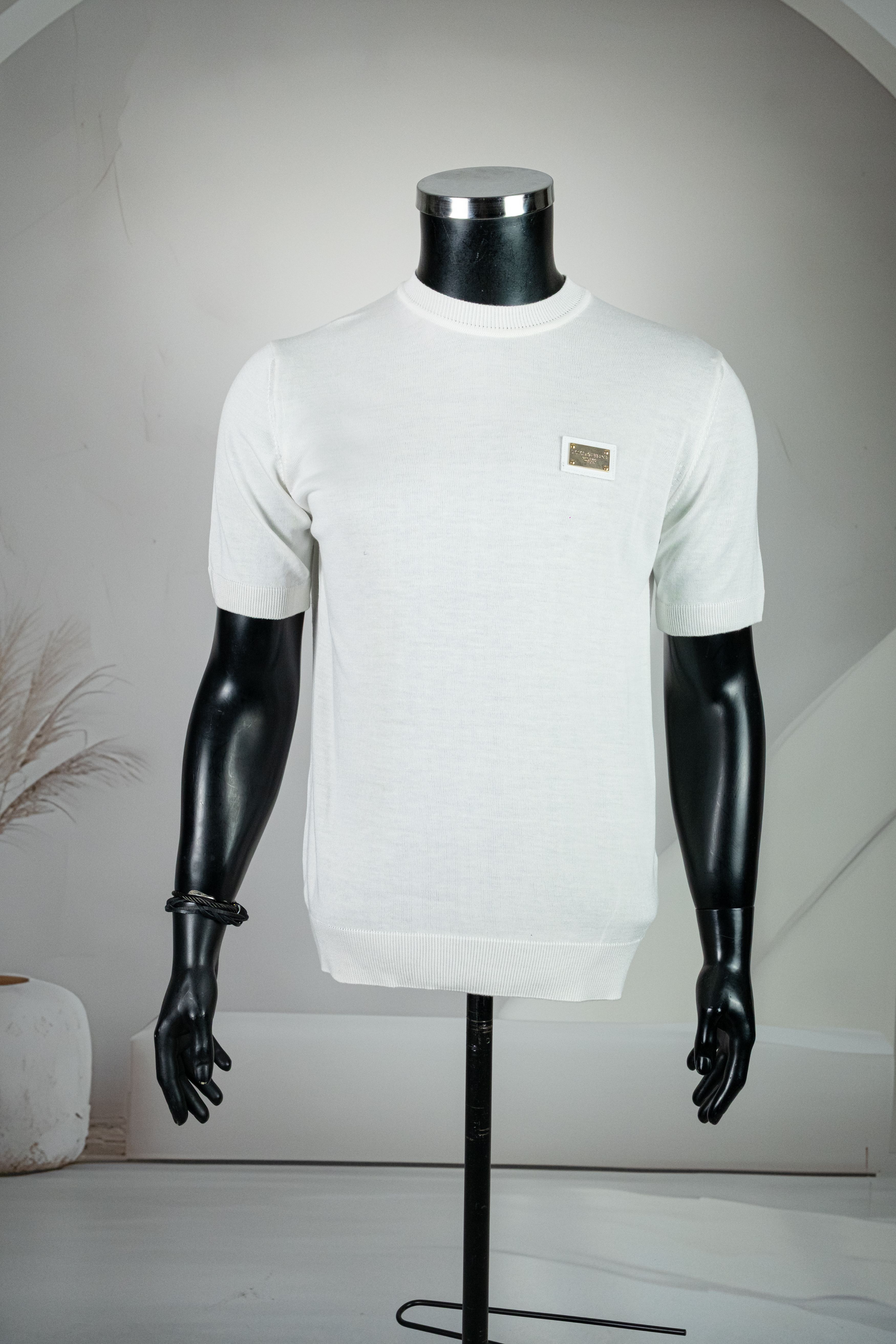 Dior Beyaz Yuvarlak Yaka Gögüste Metal logolu Kısa Kol Triko