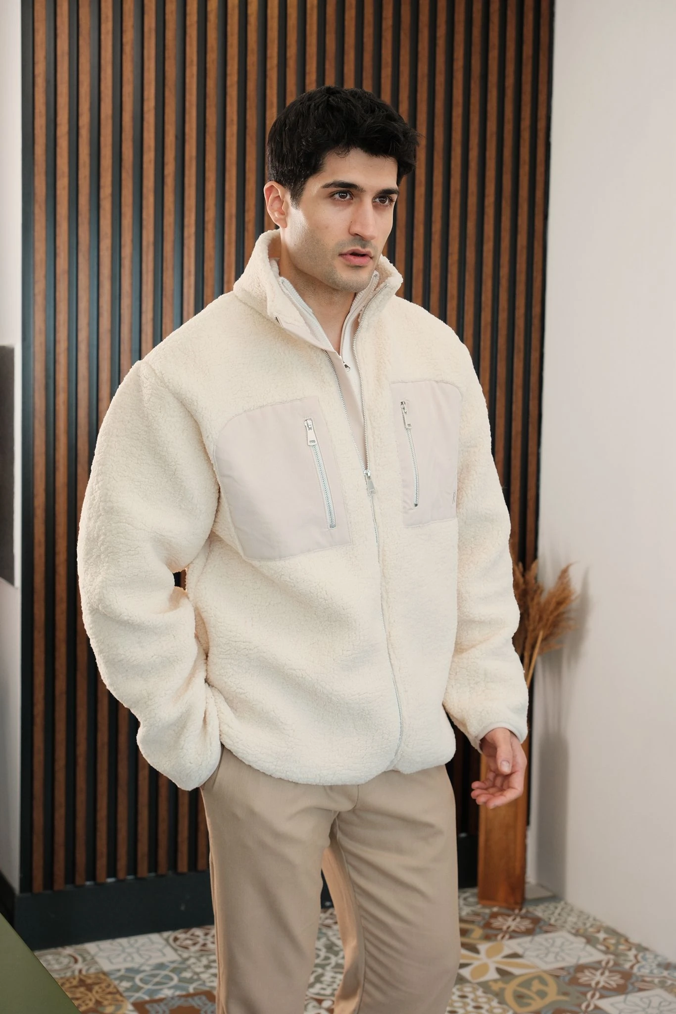 Polar Önden Fermuarlı Ceket -Krem