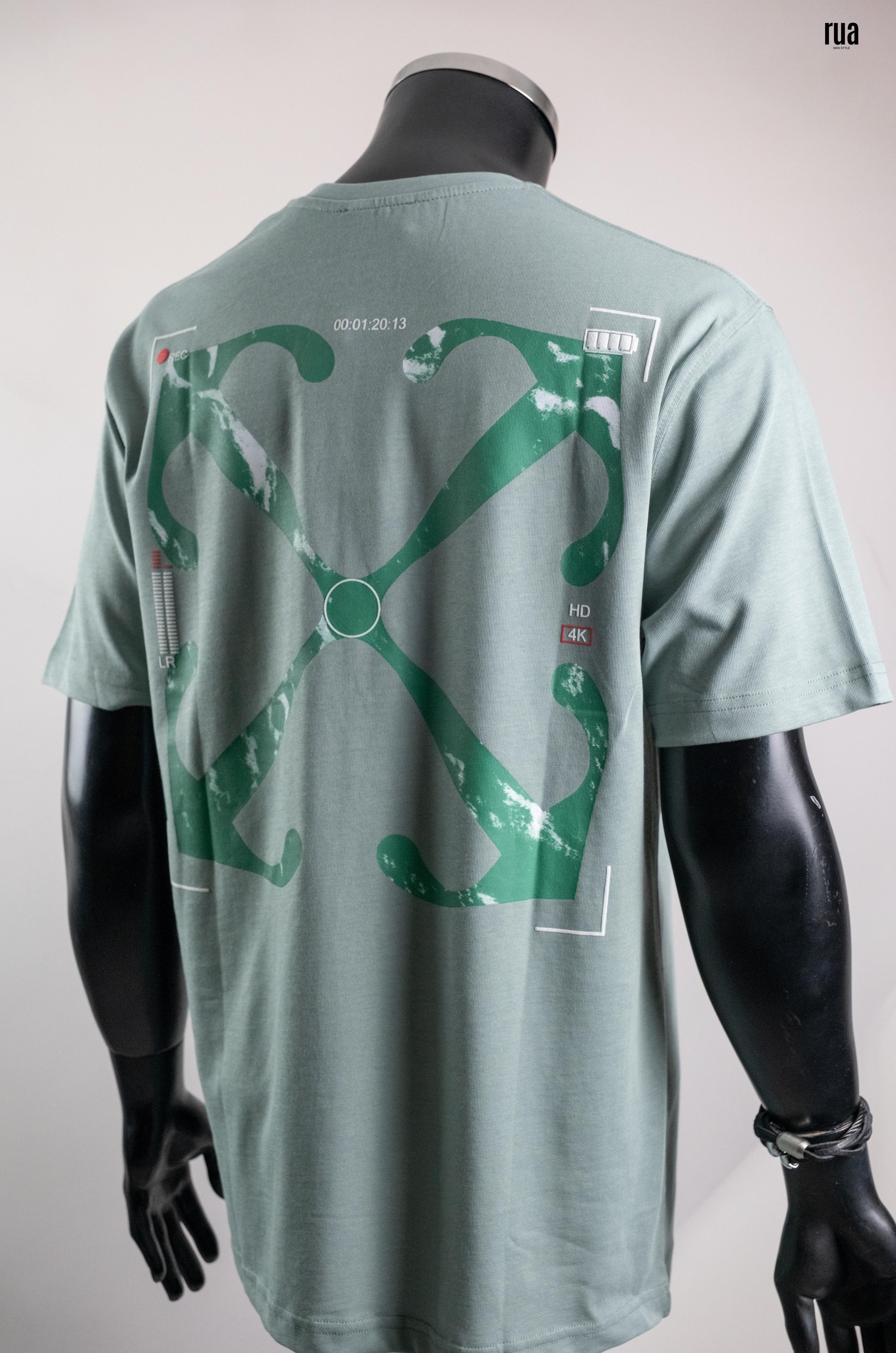 Off White Yazılı ve Arkası Baskılı Tişört Mint