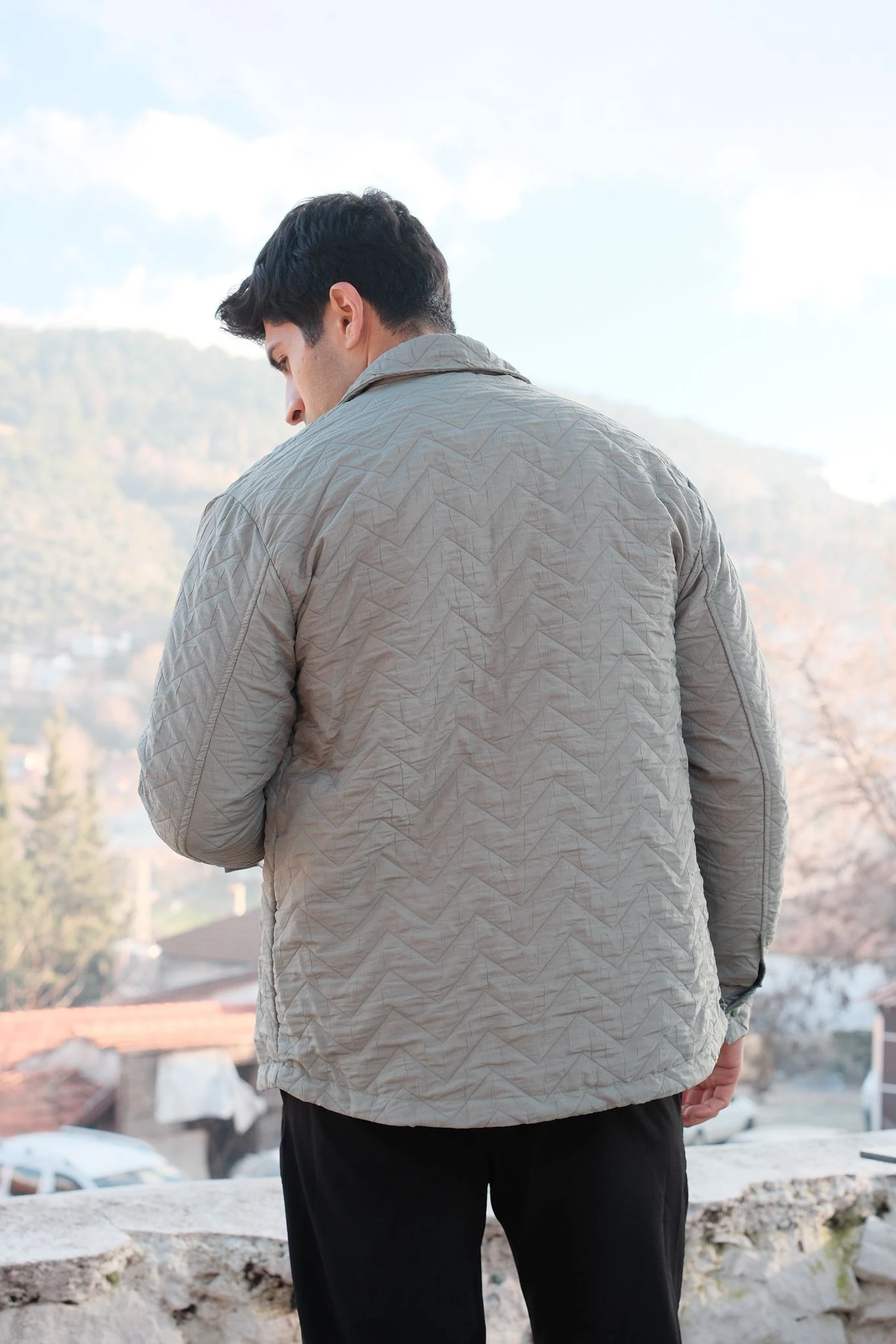 İnce Kapitoneli Ceket-Mint