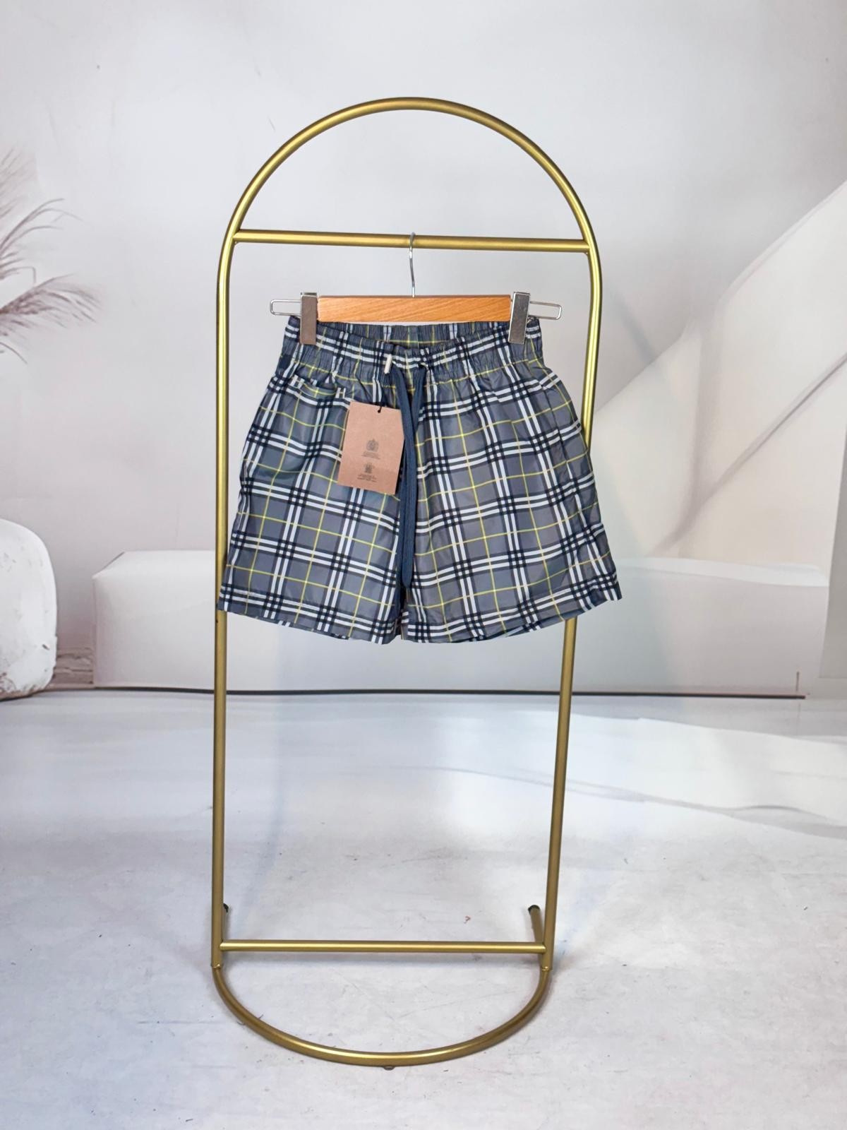 Burberry Haki Sarı Gri Kareli Mayo Şort