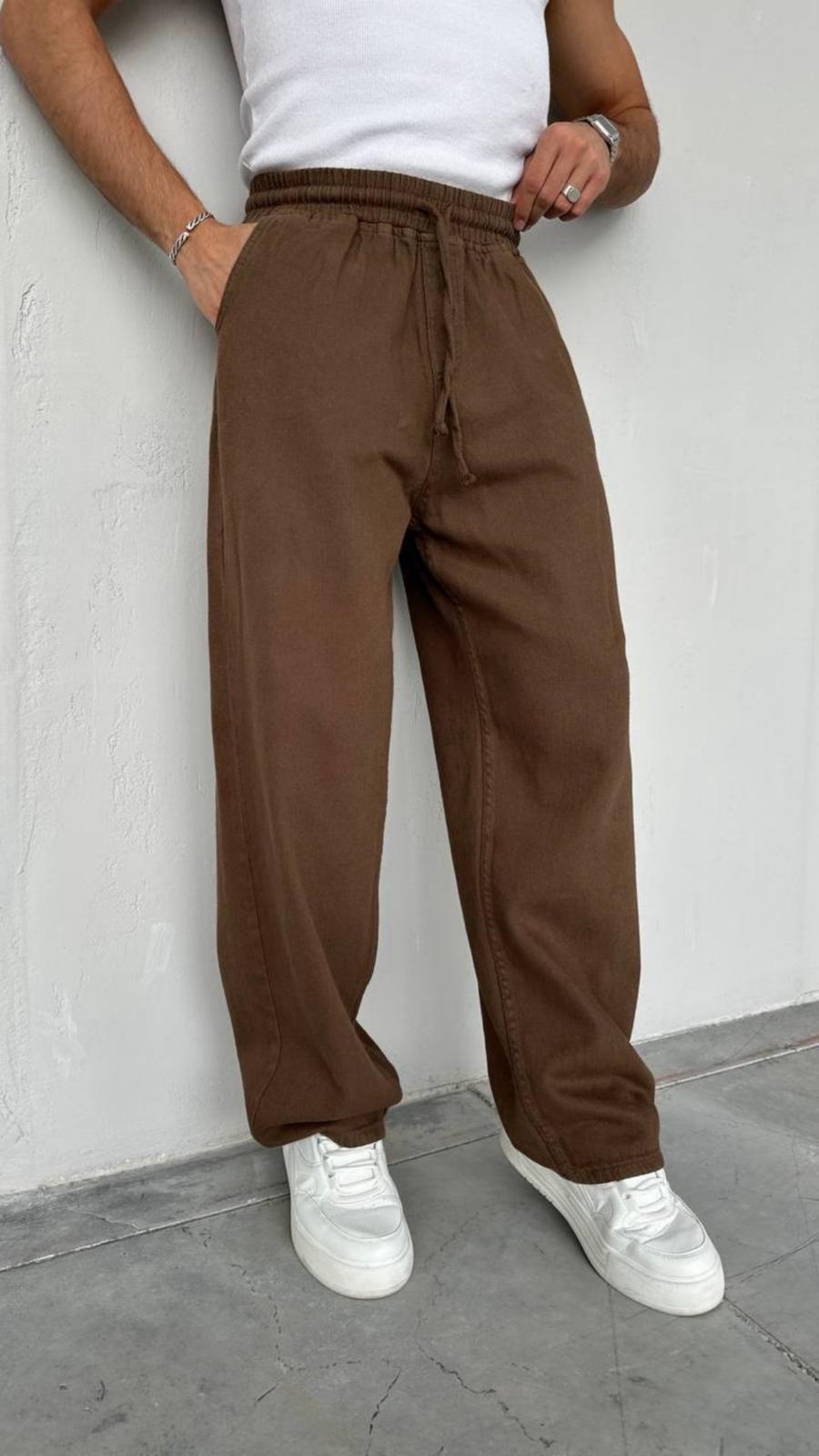 Belden Lasti̇kli̇ Kordonlu Dokuma Pantalon- Kahverengi̇