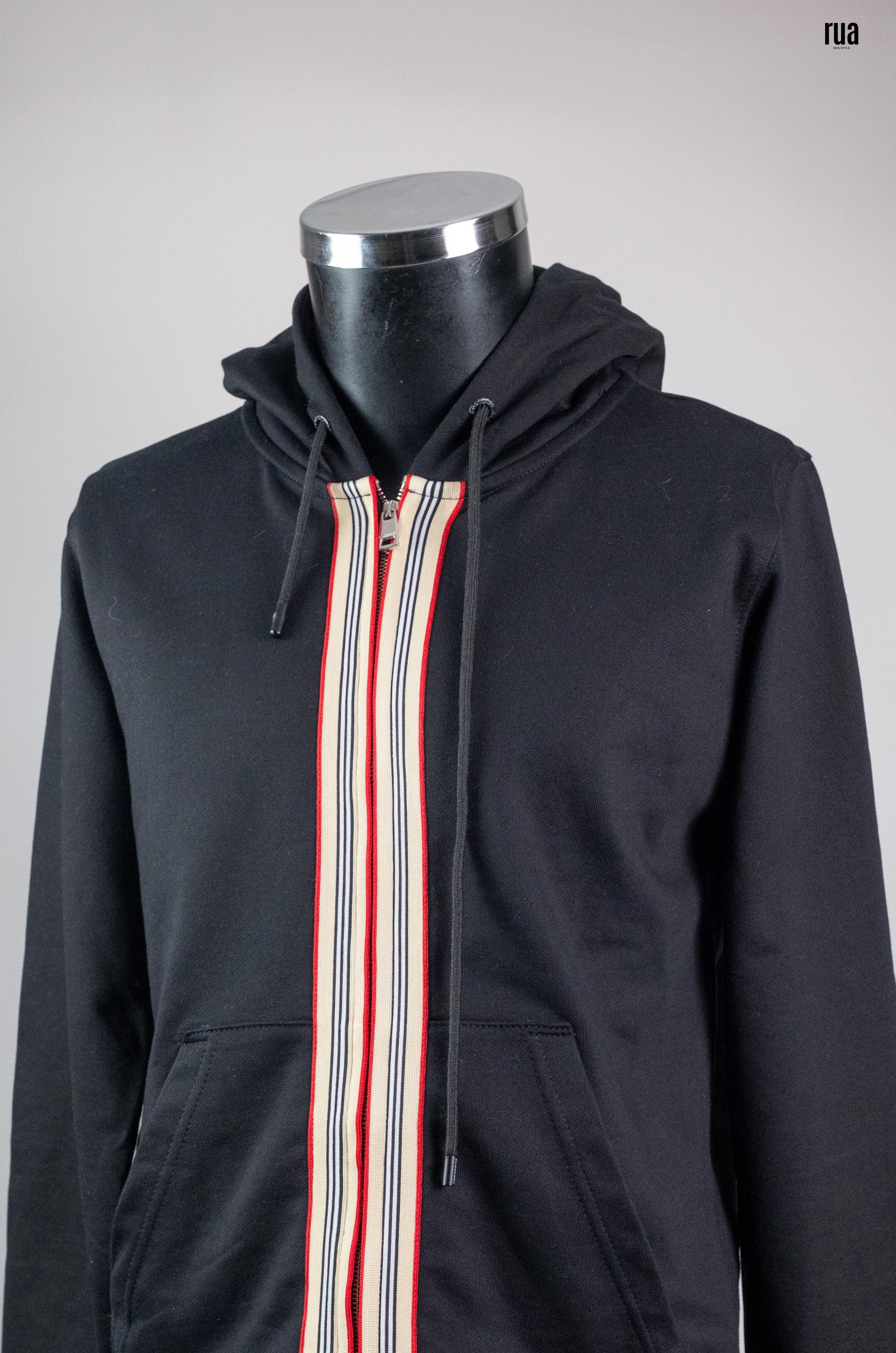 Brbrry Kapşonlu ve Önden Şerit Detaylı Sweatshirt Siyah
