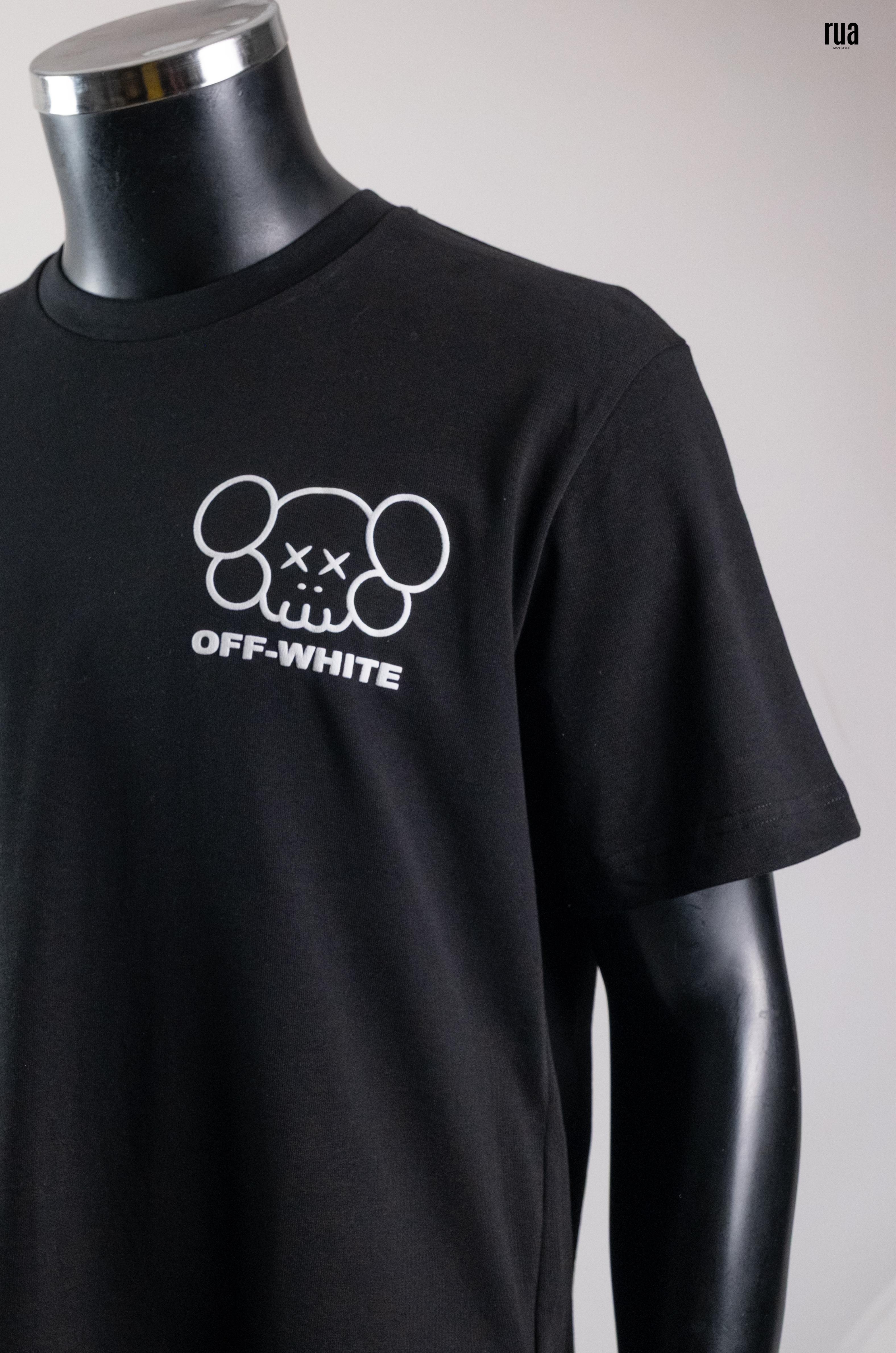 Off White Göğüs Yazılı ve Arkası Baskılı Tişört Siyah
