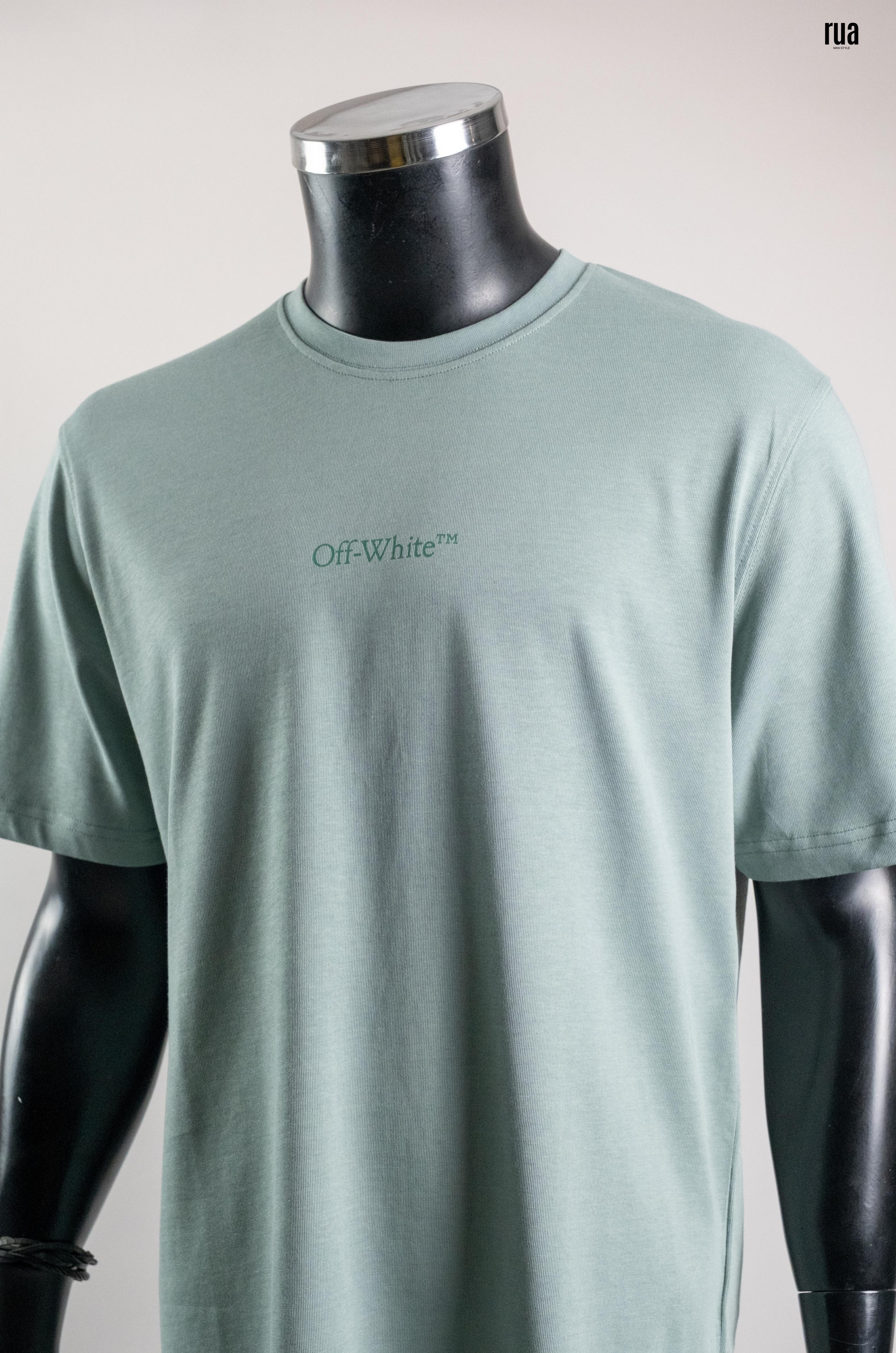 Off White Yazılı ve Arkası Baskılı Tişört Mint