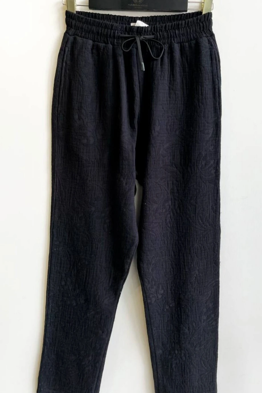 Belden Lasti̇kli̇ Keten Pantolon-Si̇yah