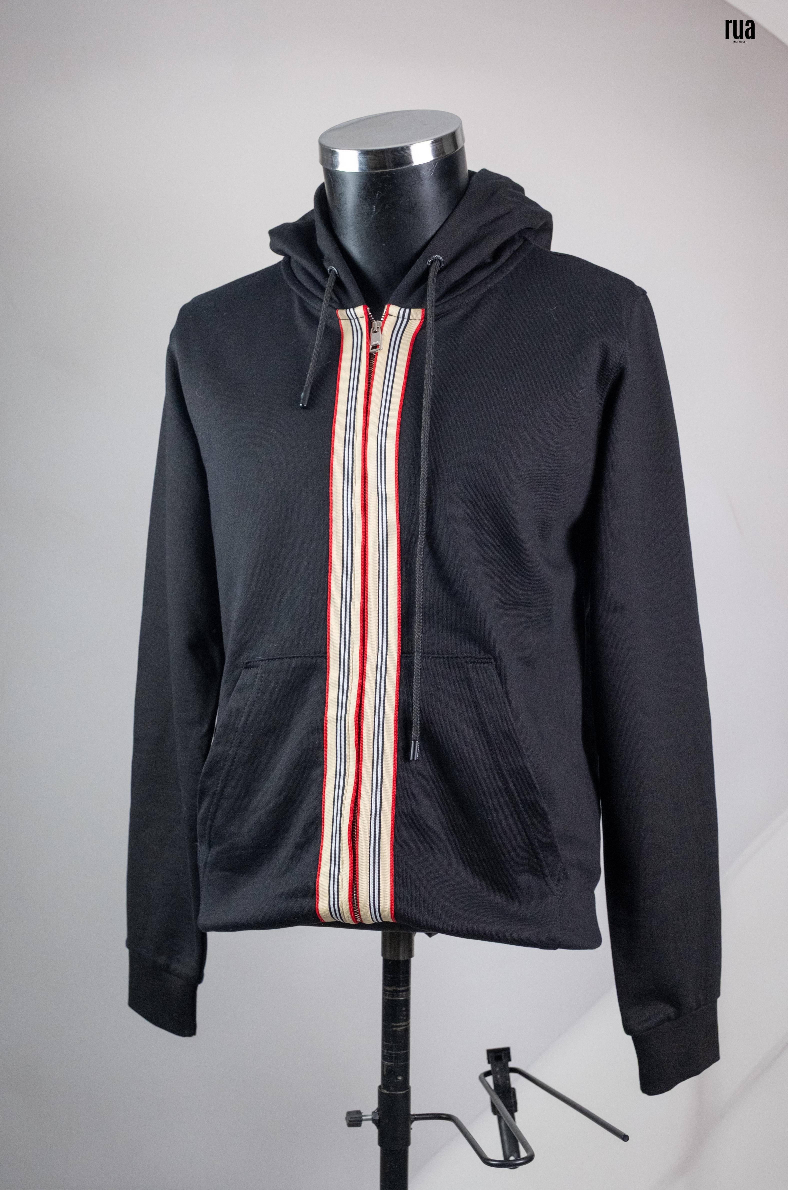 Brbrry Kapşonlu ve Önden Şerit Detaylı Sweatshirt Siyah