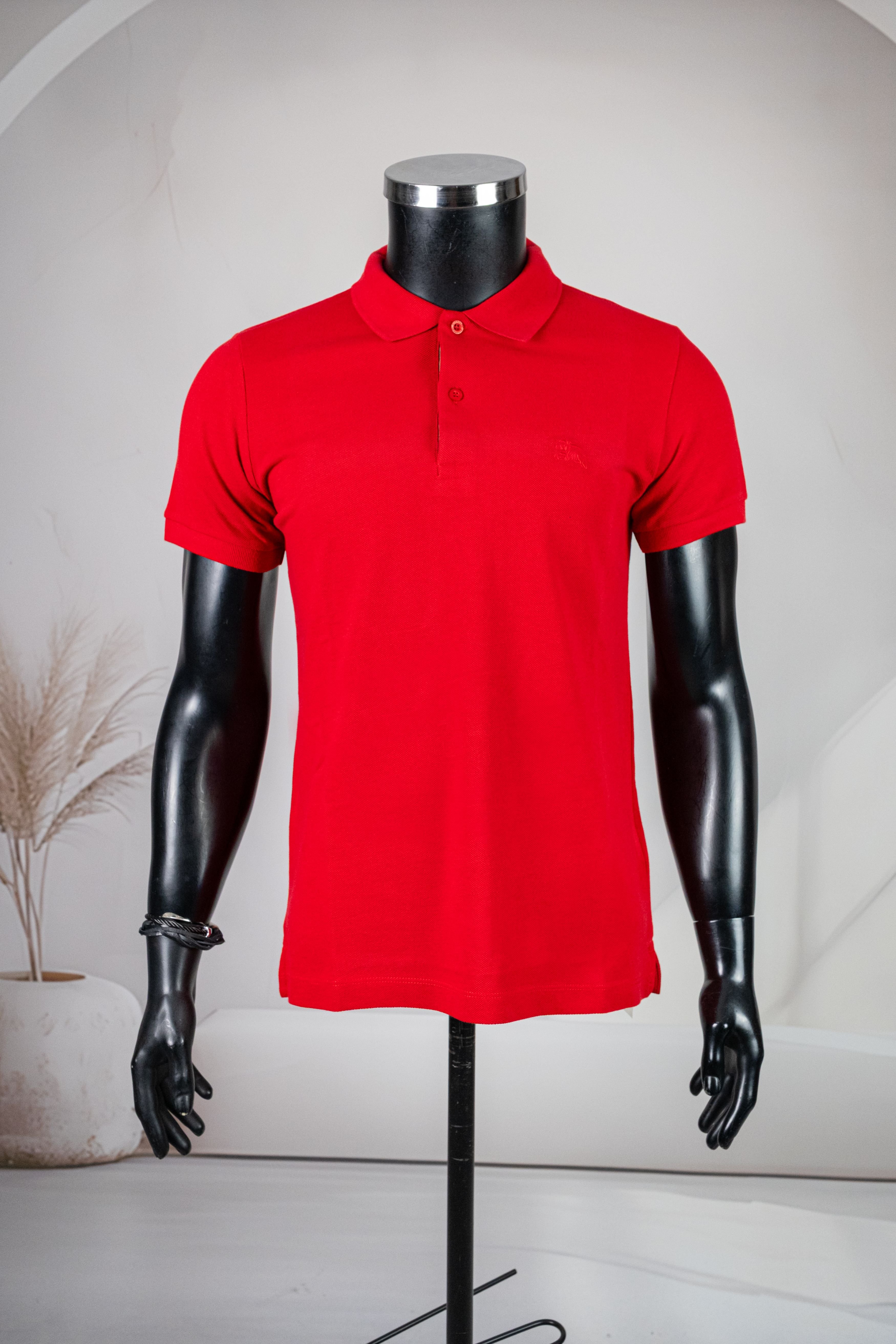 Burbery Kırmızı Polo Yaka Lacoste Kumaş Tişört