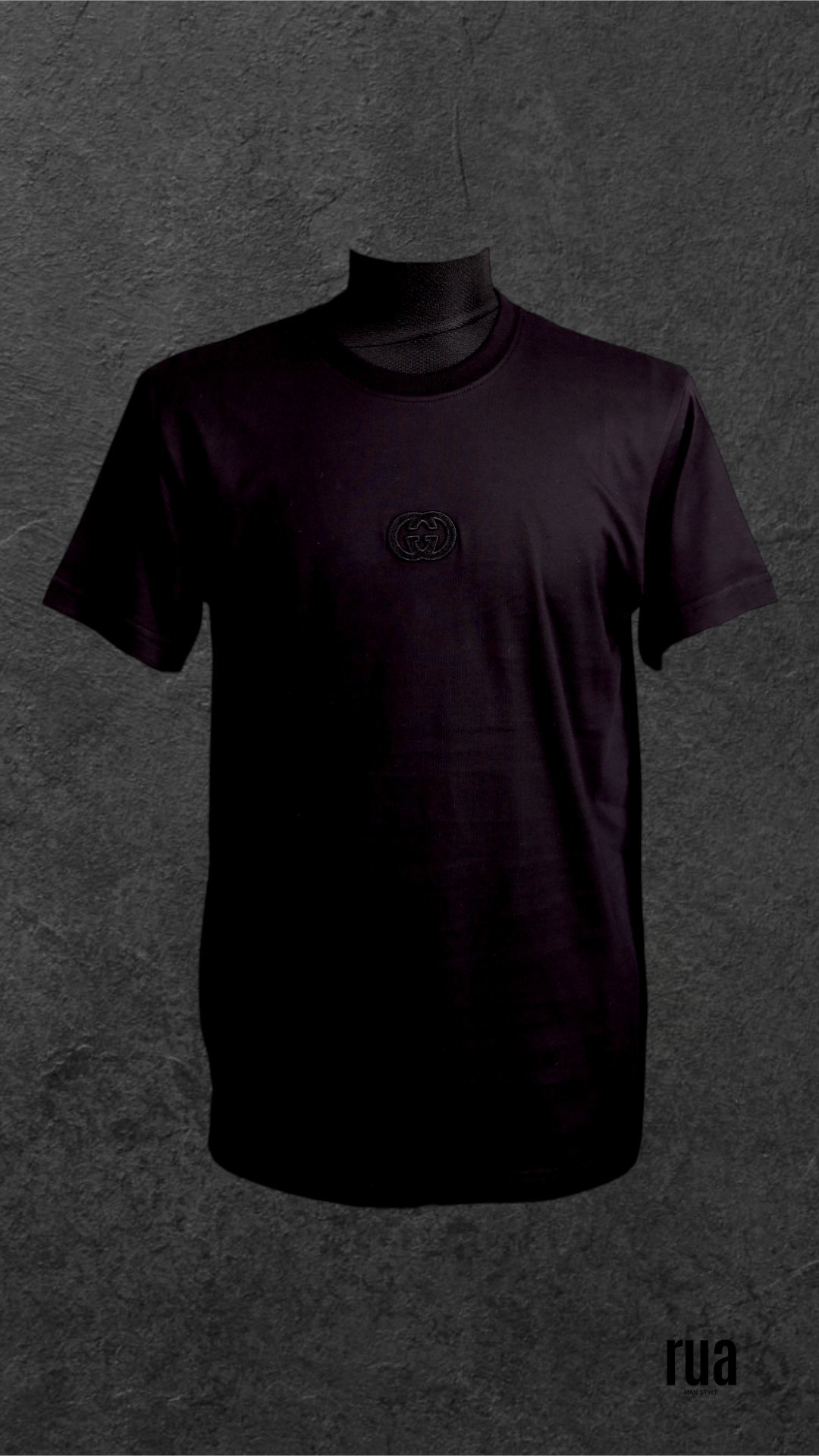 Zero Collar Brand T-Shirt mit strukturiertem Emblem in gleicher Farbe, Schwarz, GUCCİ