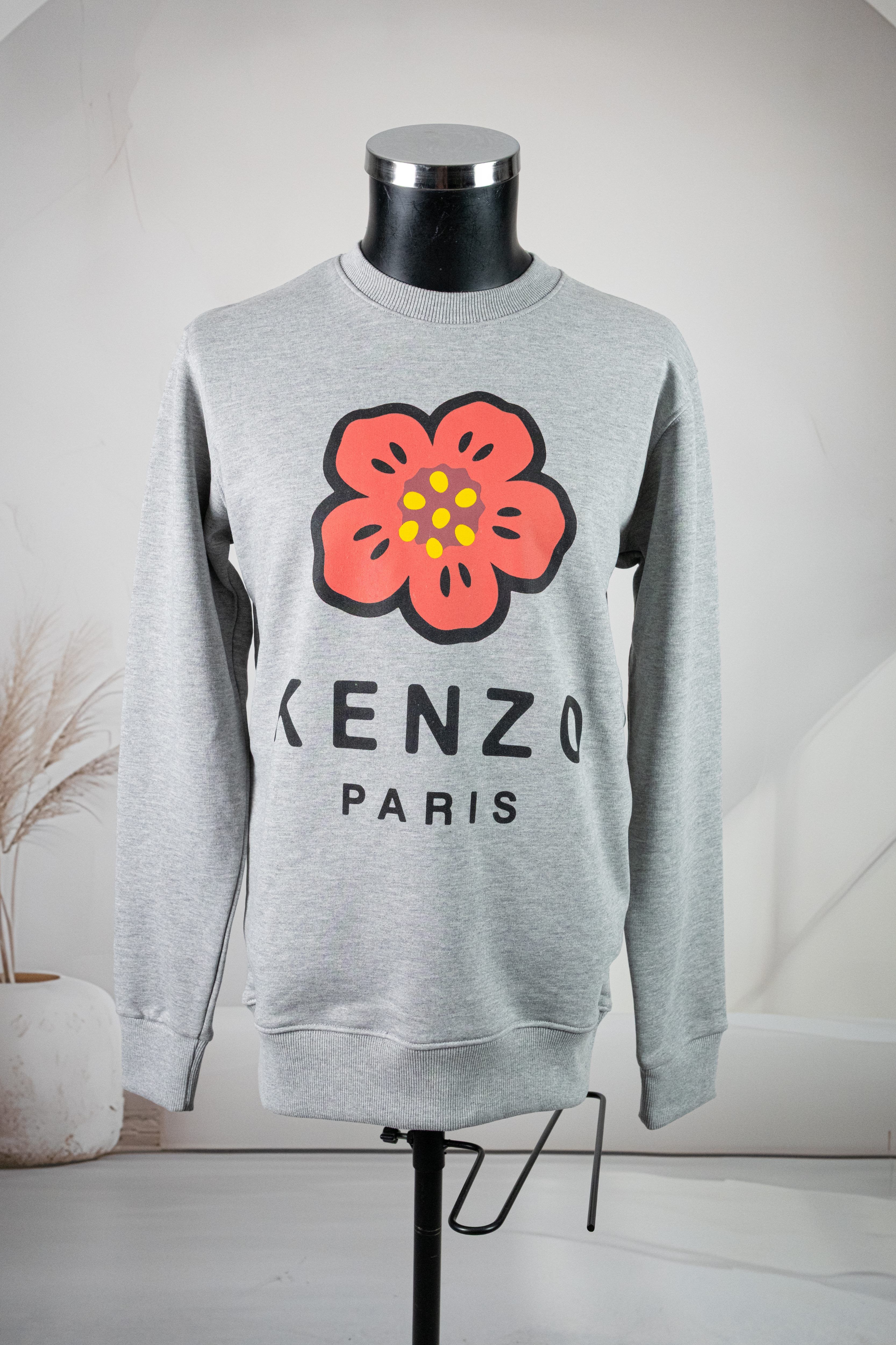 Kenzo Gri Yuvarlak Yaka Önü Çiçek Baskılı Sweatshirt