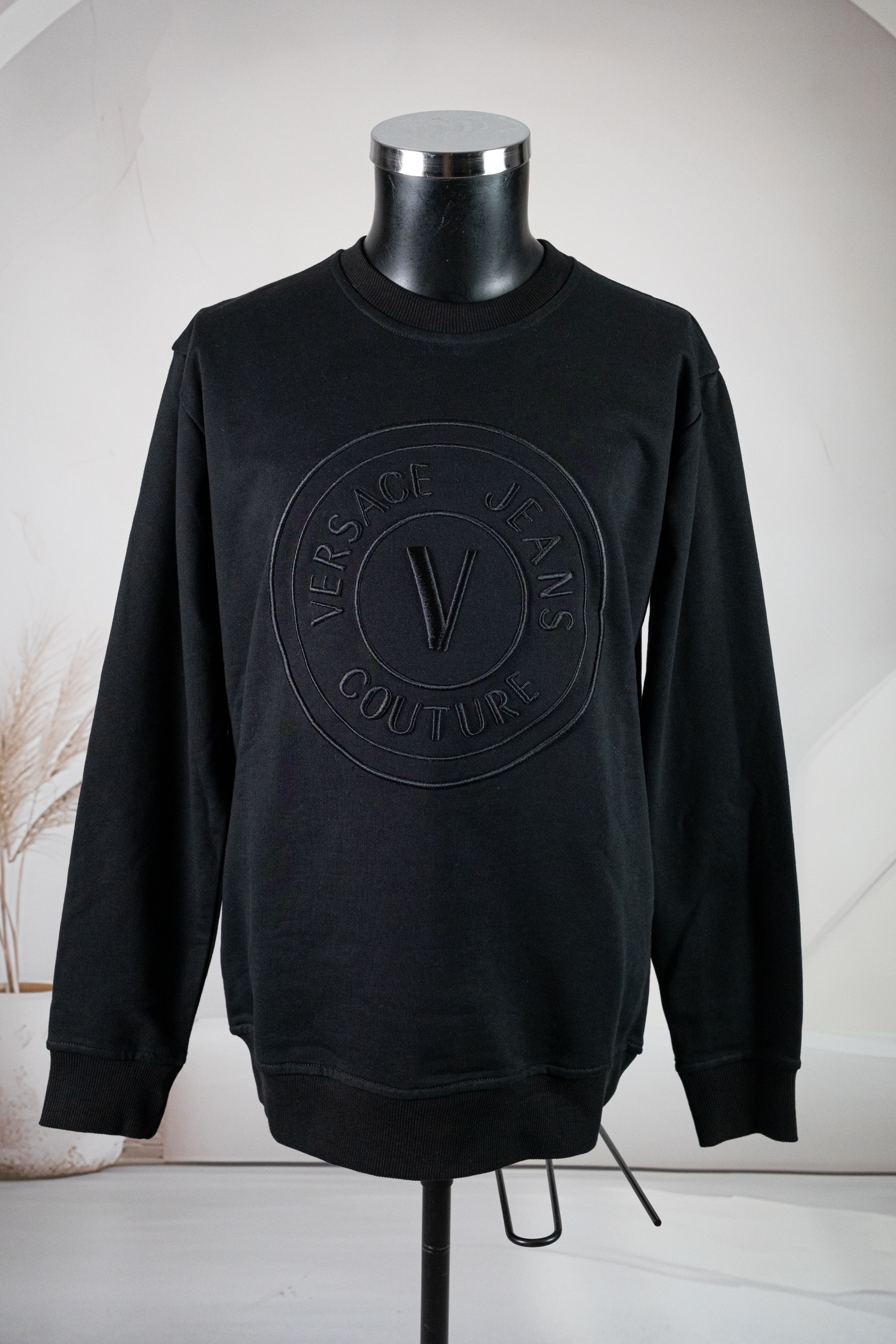 Versace Siyah Yuvarlak Yaka Önü Logo Baskılı Sweatshirt