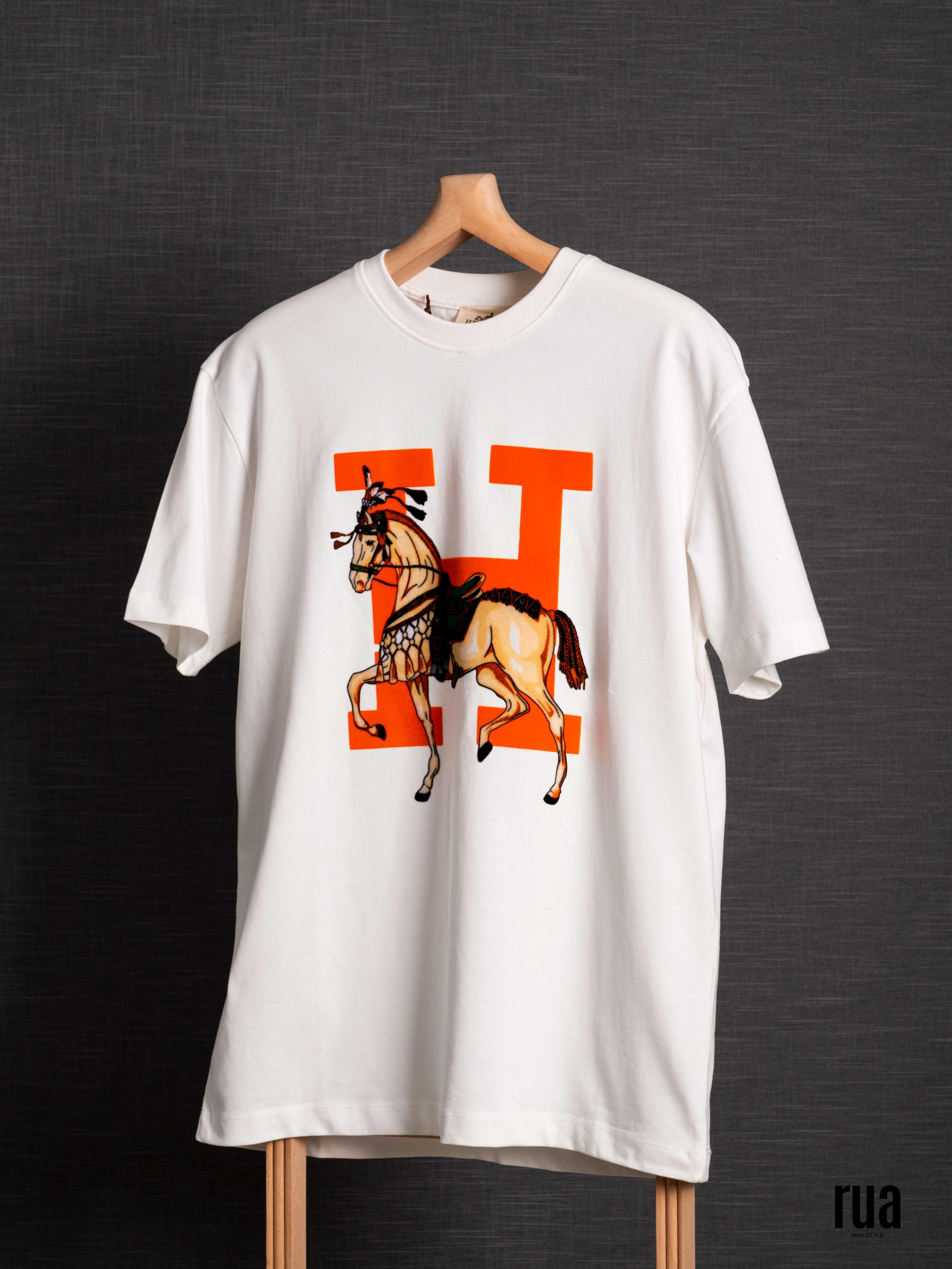 H Baskılı Tshirt-HERMES - BEYAZ