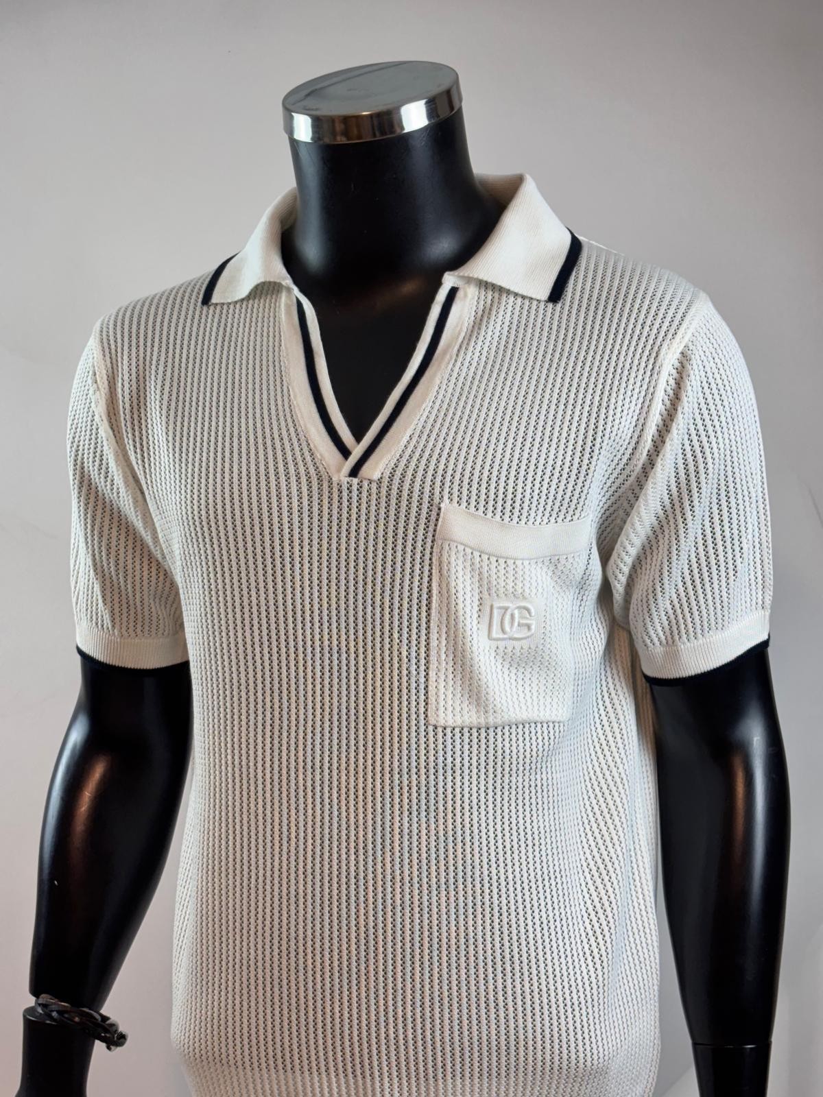 Dolce Gabbana Polo Yaka Delikli Triko Krem