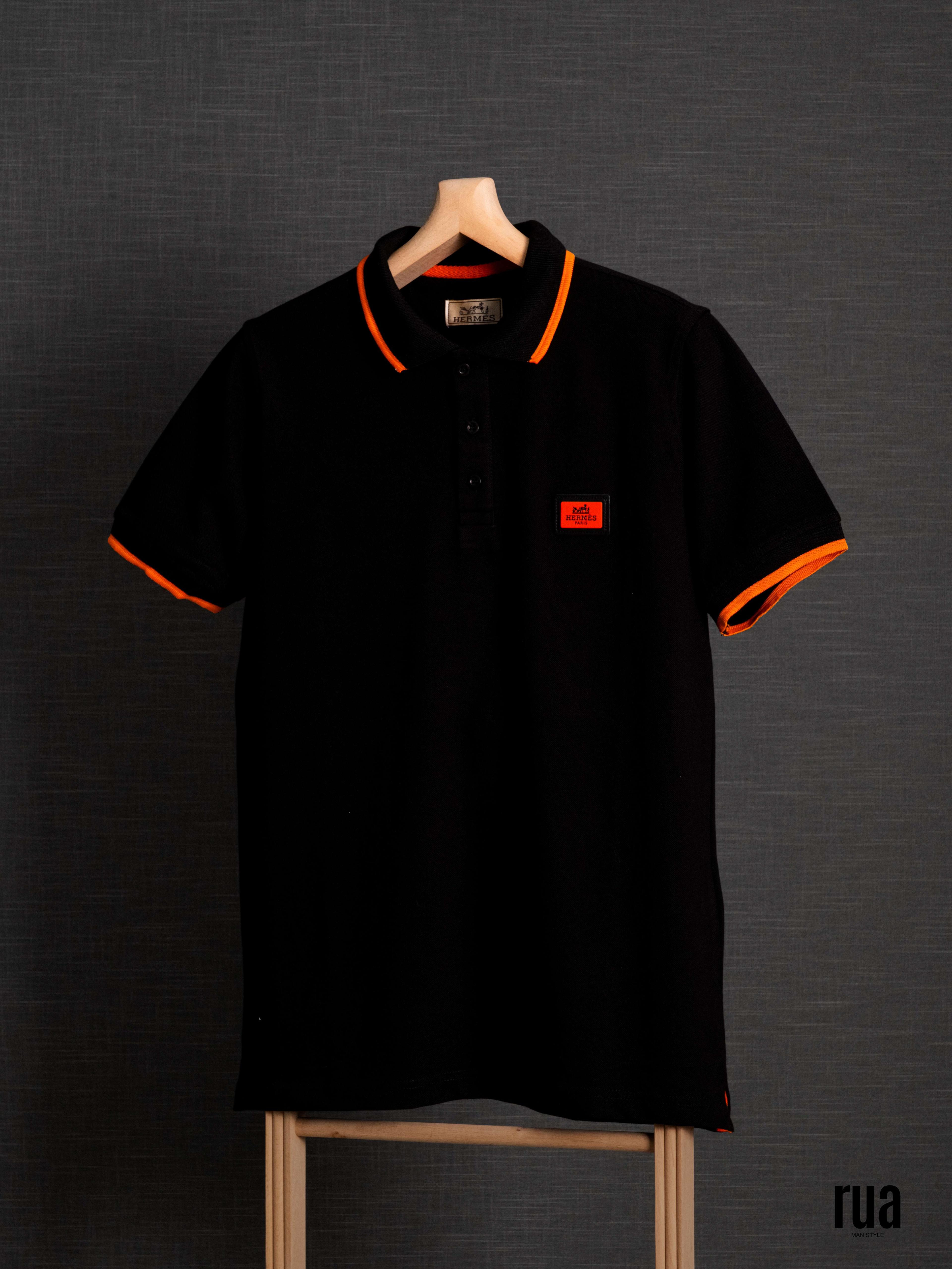 Marka Armalı Polo Yaka Tshirt-HERMES - SİYAH