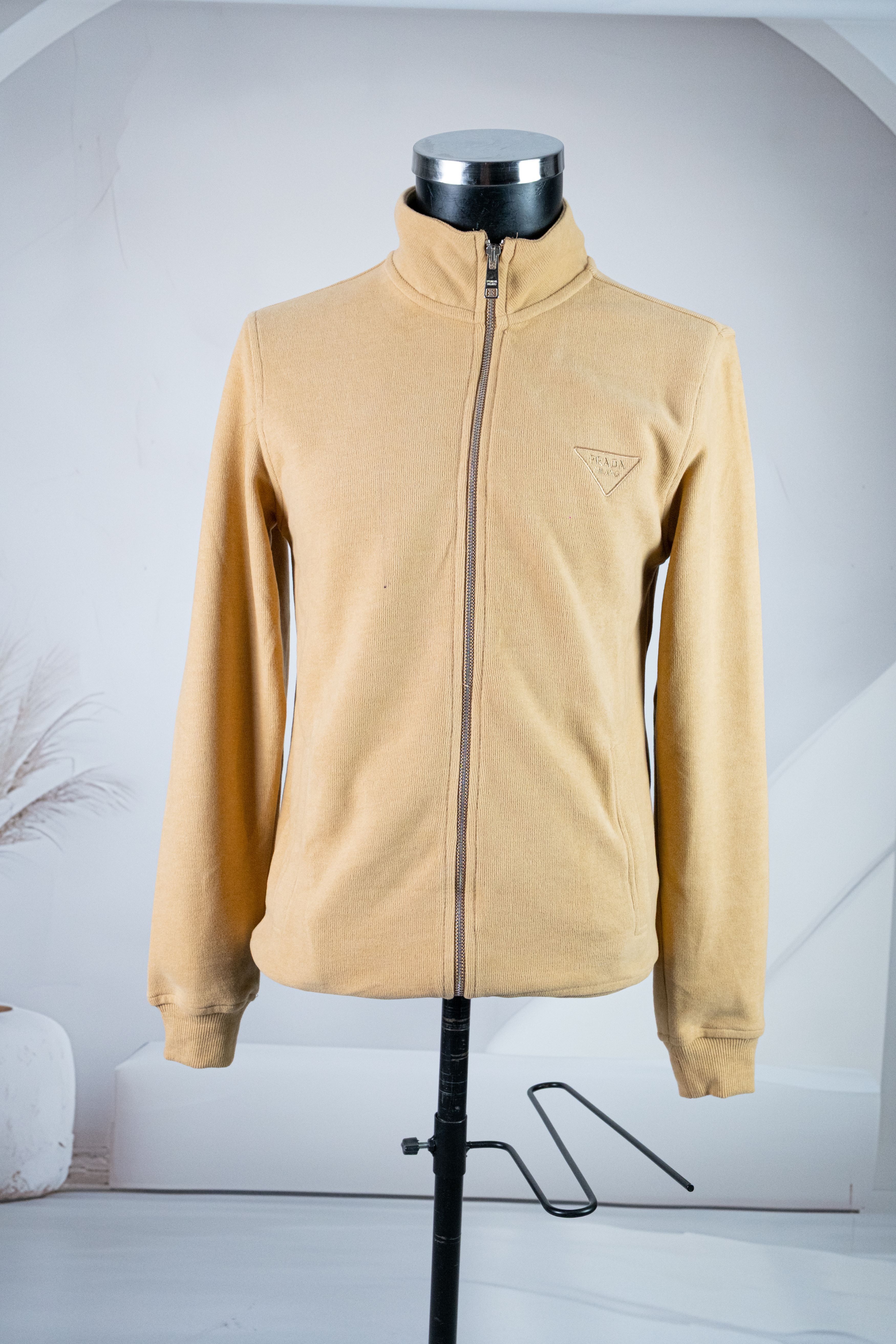 Prada Camel Önden Fermuarlı Polar Kumaş Sweatshirt