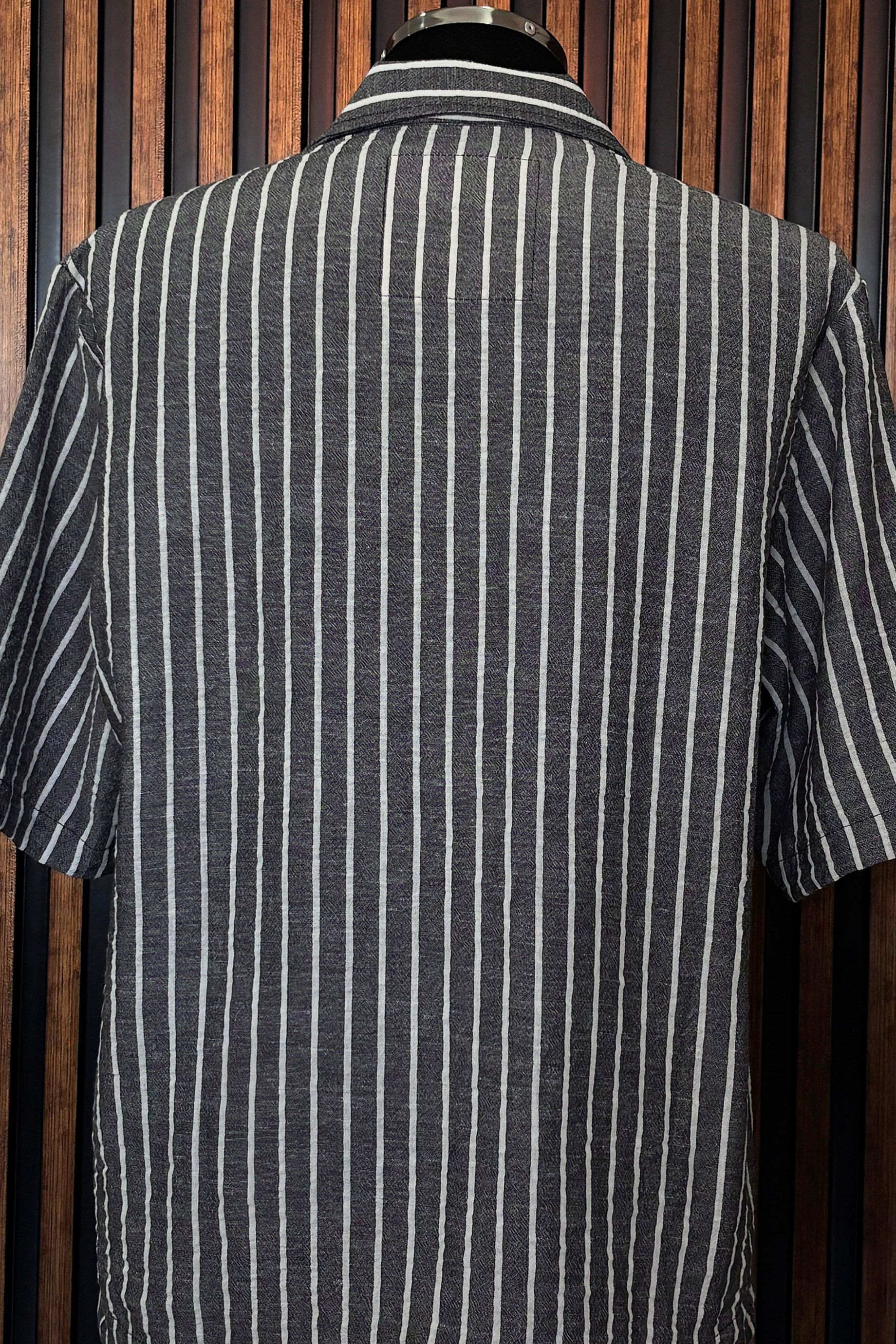 Keten Kendi̇Nden Çi̇zgi̇li̇ Gömlek-Gri̇