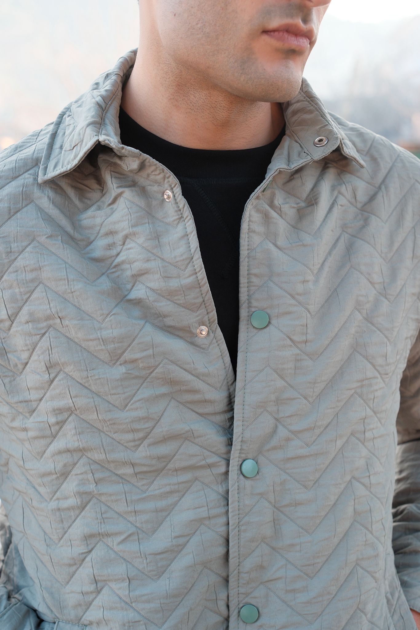 İnce Kapitoneli Ceket-Mint