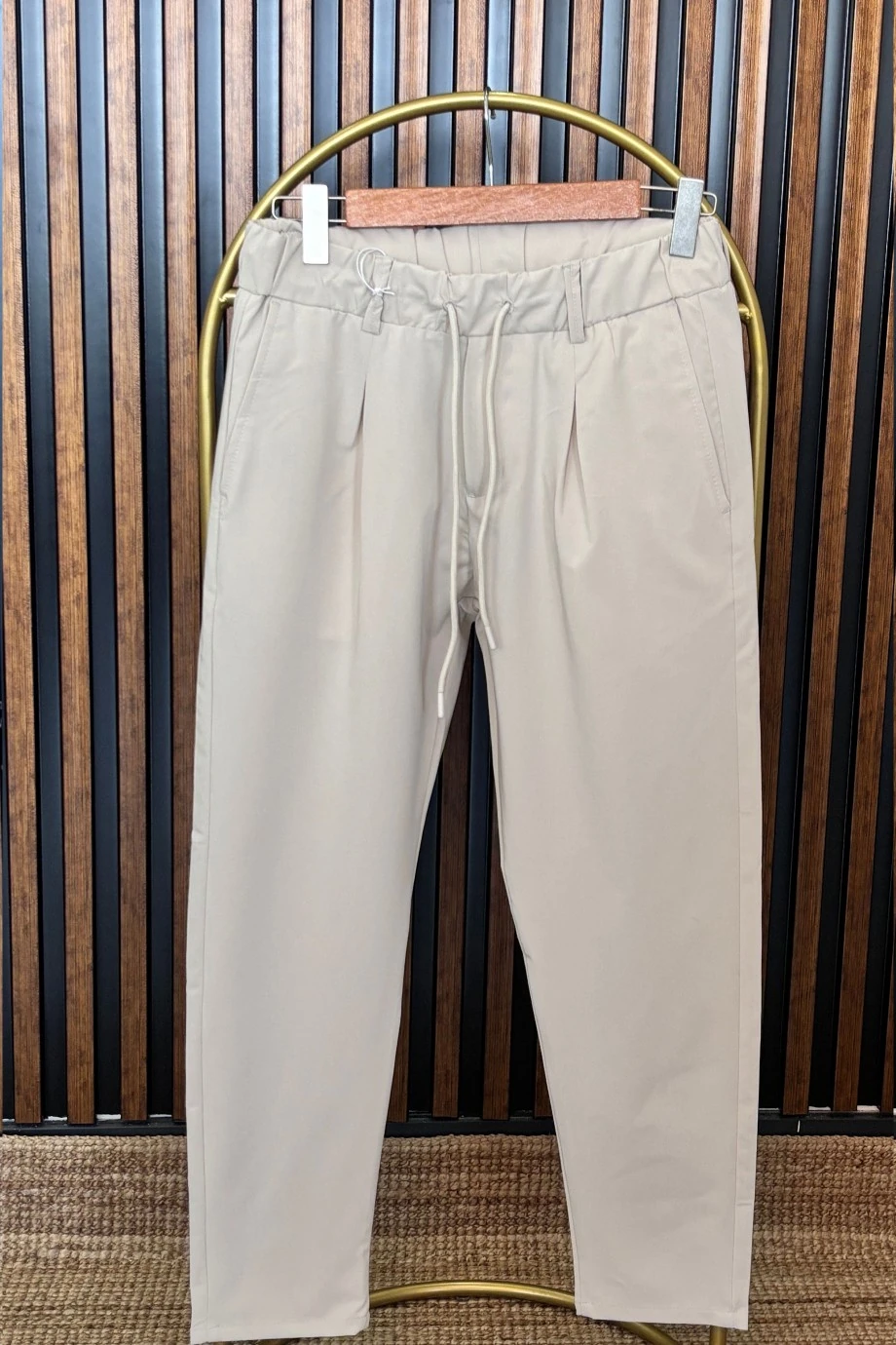 Belden Lasti̇kli̇ Kordonlu Dokuma Pantalon- Ekru