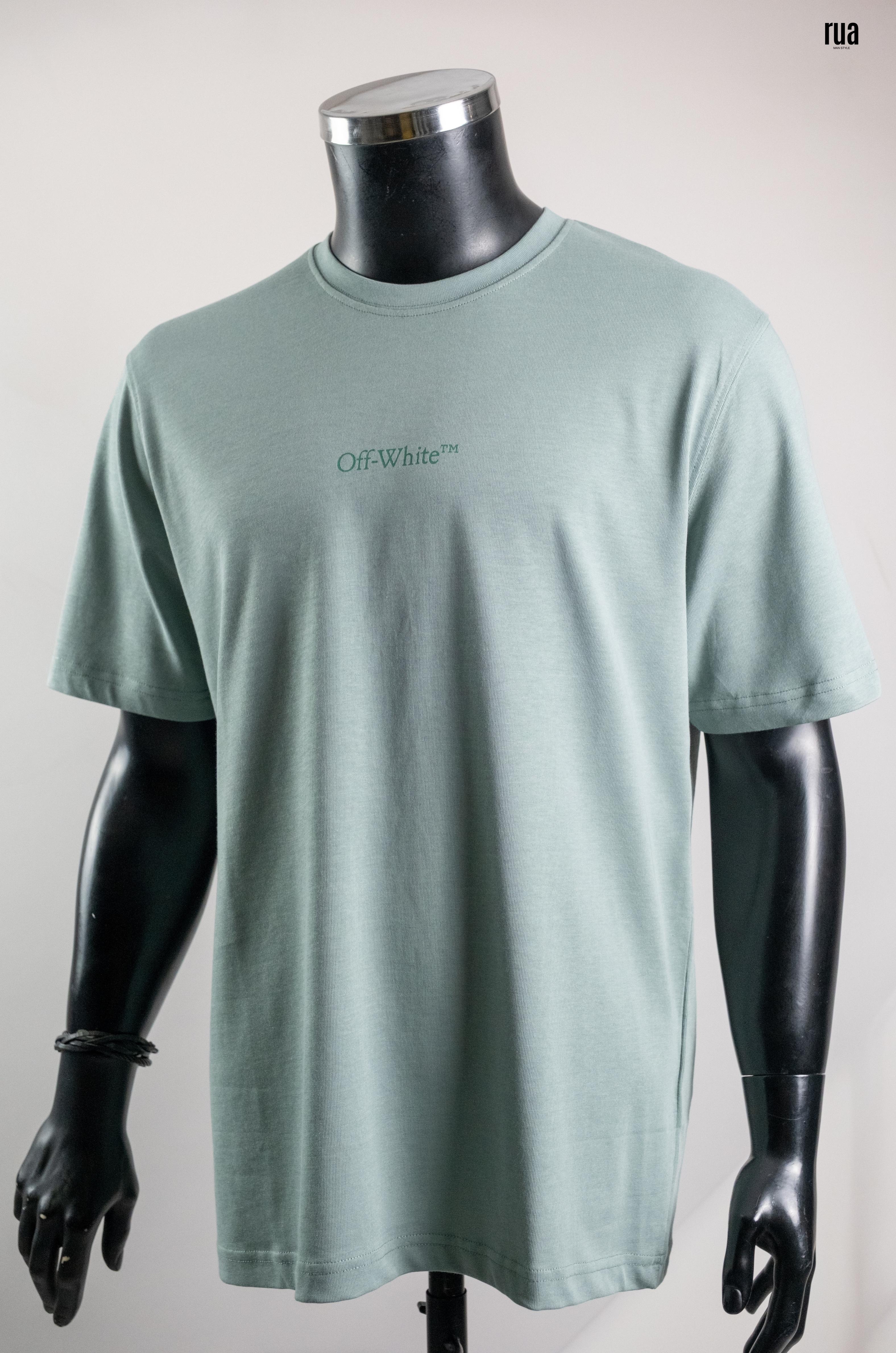 Off White Yazılı ve Arkası Baskılı Tişört Mint