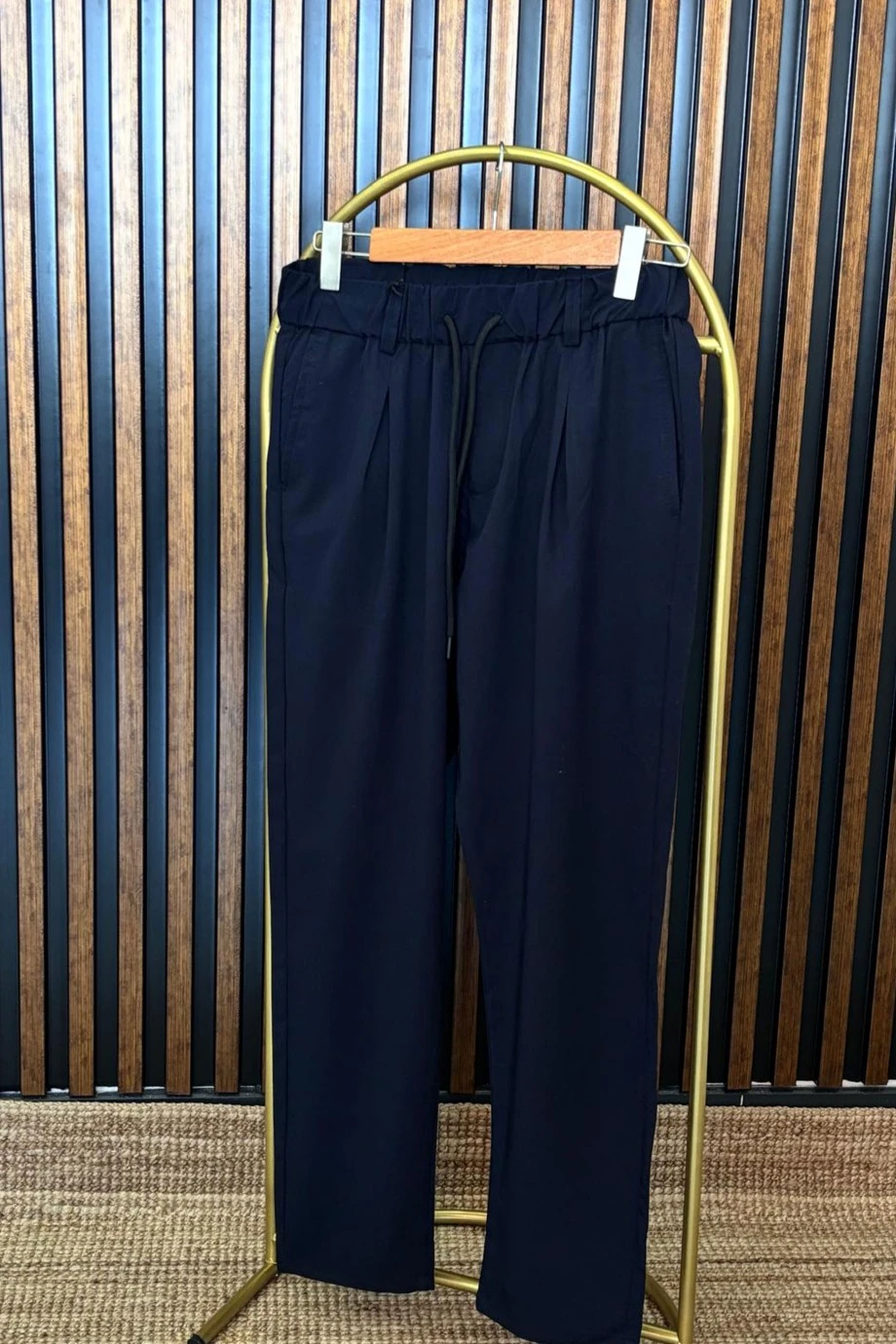 Belden Lasti̇kli̇ Kordonlu Dokuma Pantalon- Laci̇vert