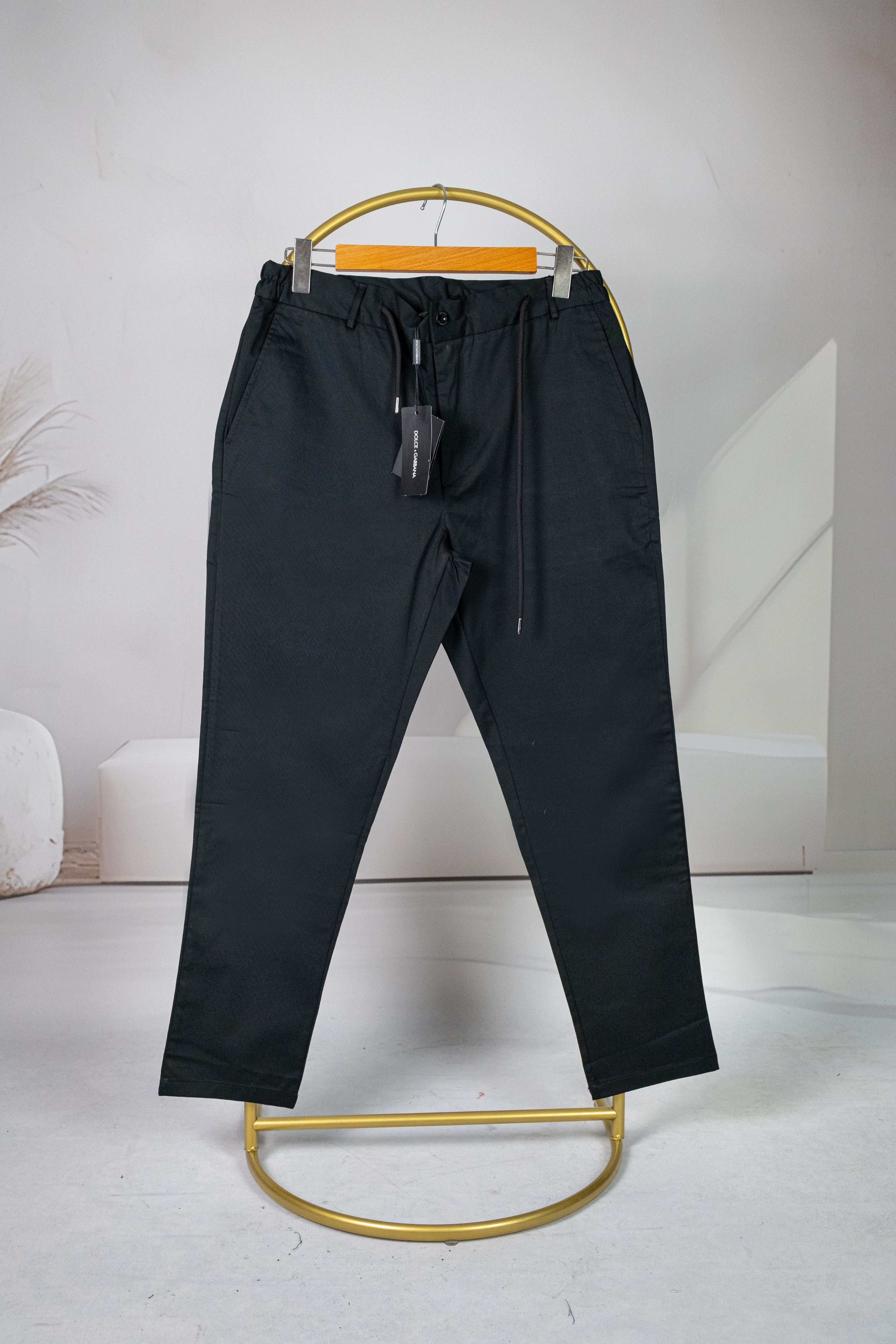 Dolce Gabbana Siyah Belden Lastikli Arka Cep DG Metal Logolu Kumaş Pantalon