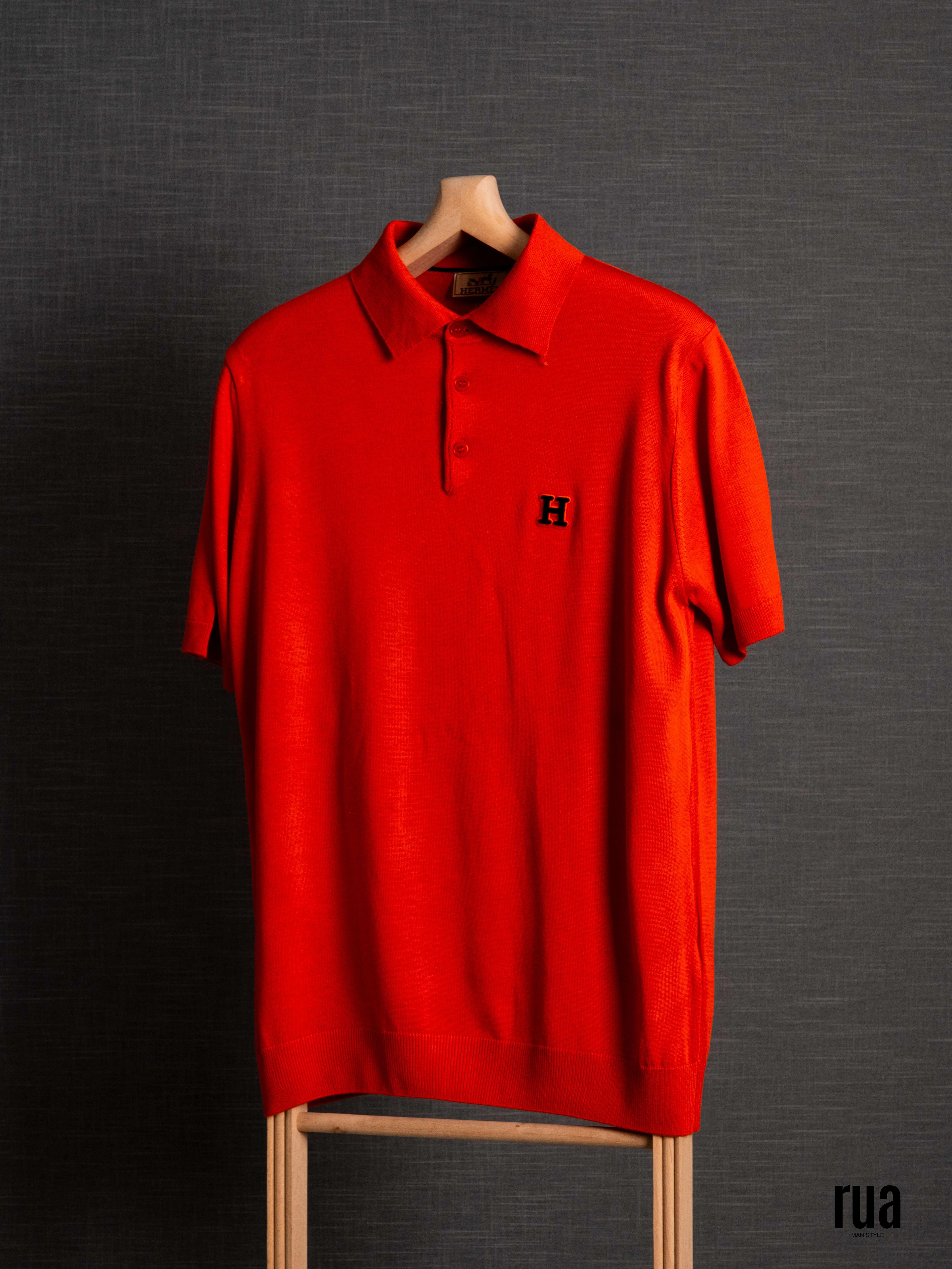 Strick-T-Shirt mit Polokragen und Markenemblem – HERMES - WELPENMAUL