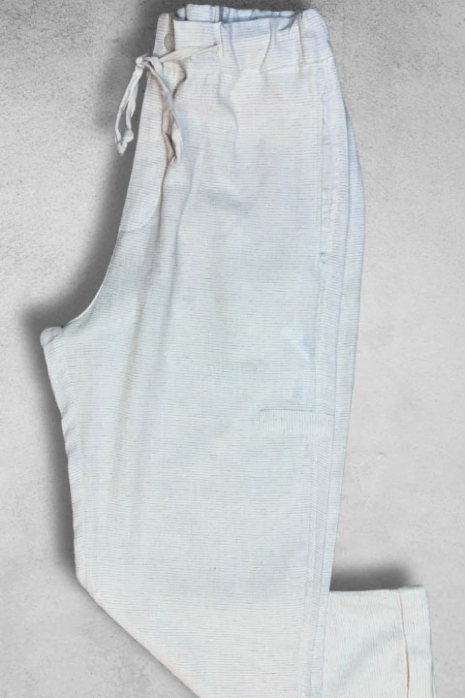 Krem Boru Paça Keten Pantolon