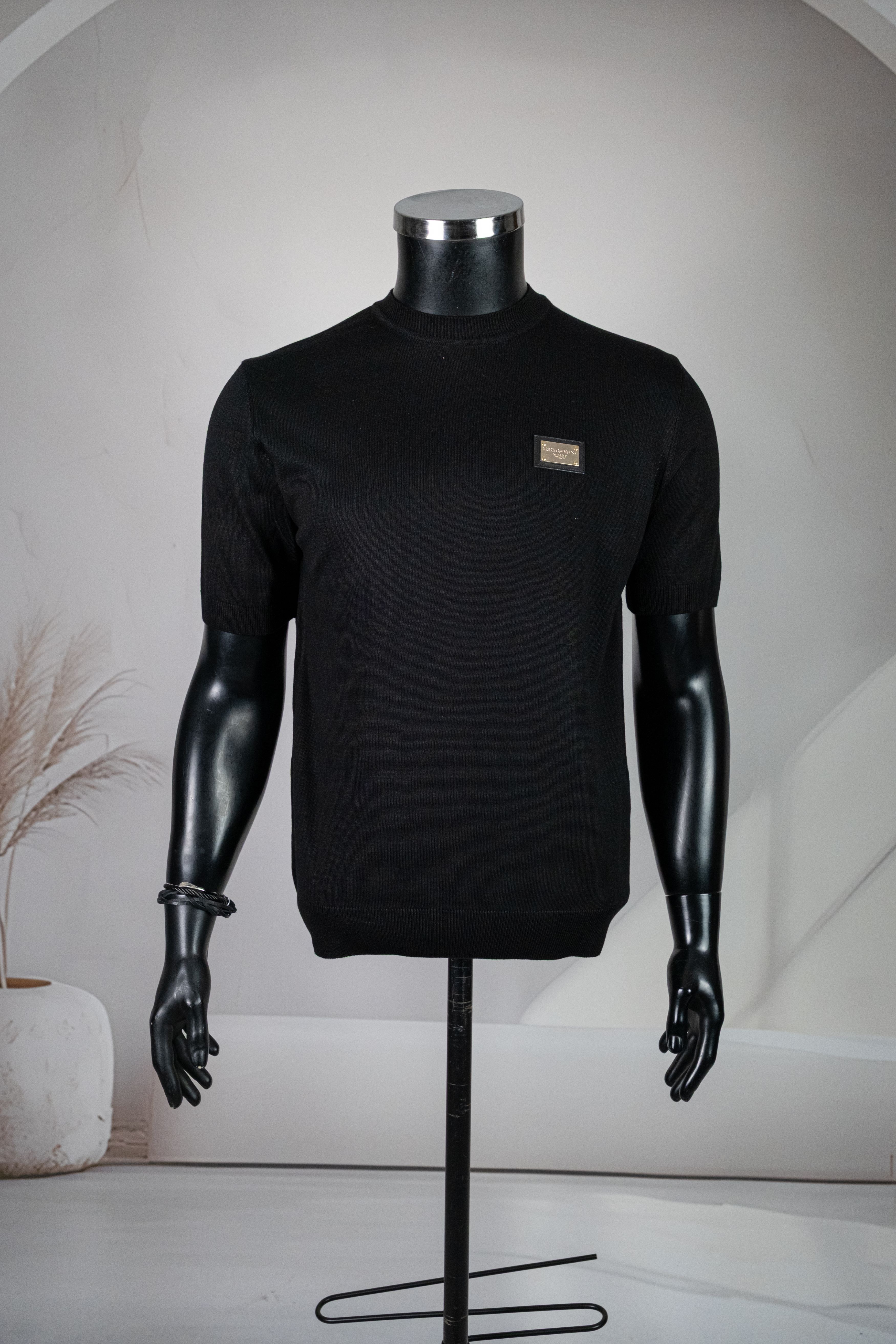 Dior Siyah Yuvarlak Yaka Gögüste Metal logolu Kısa Kol Triko