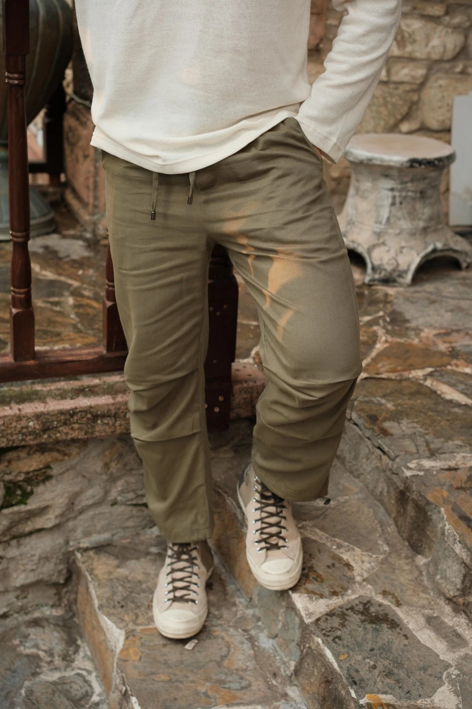 Yeşil Lastik Paça Pantolon