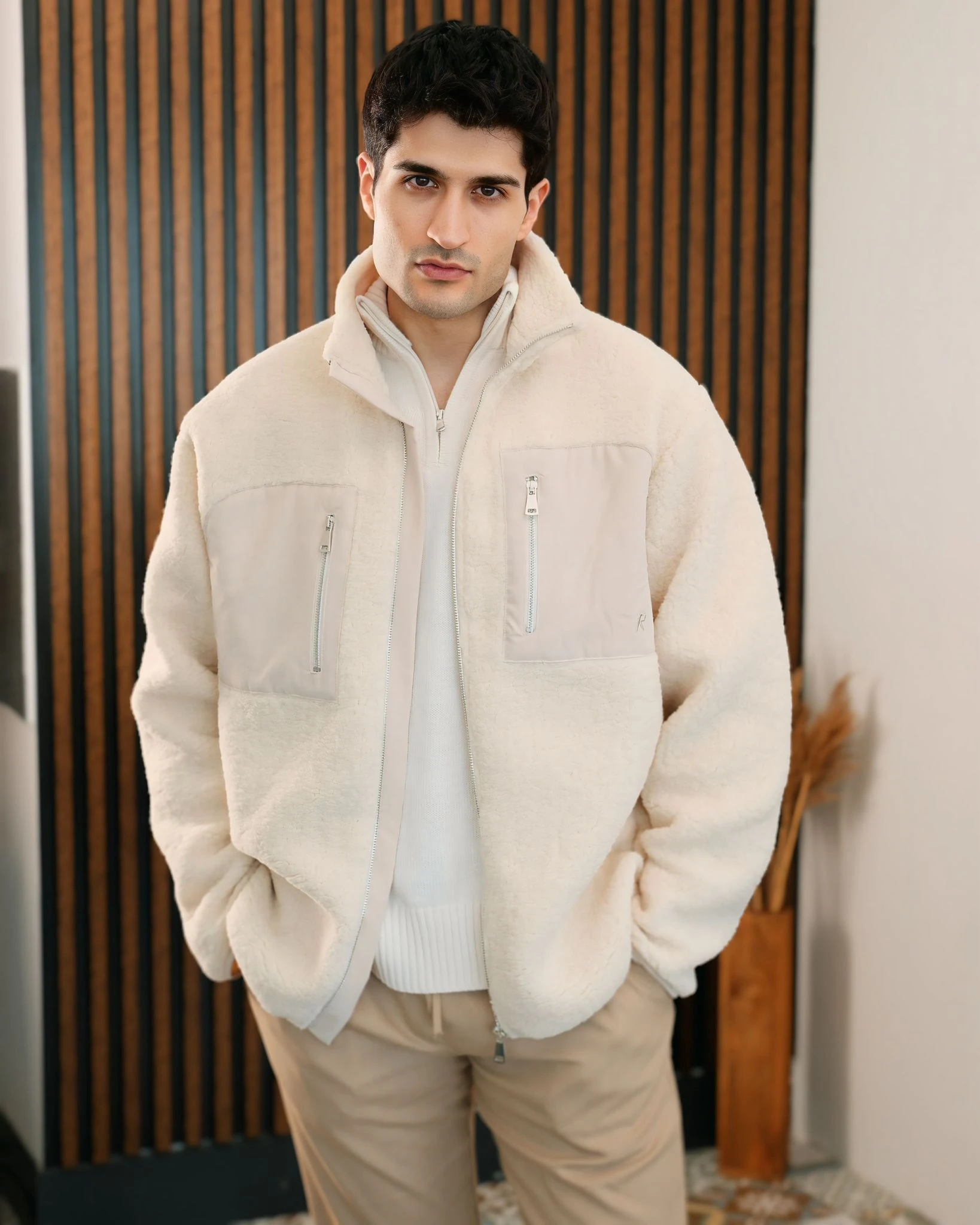 Polar Önden Fermuarlı Ceket -Krem