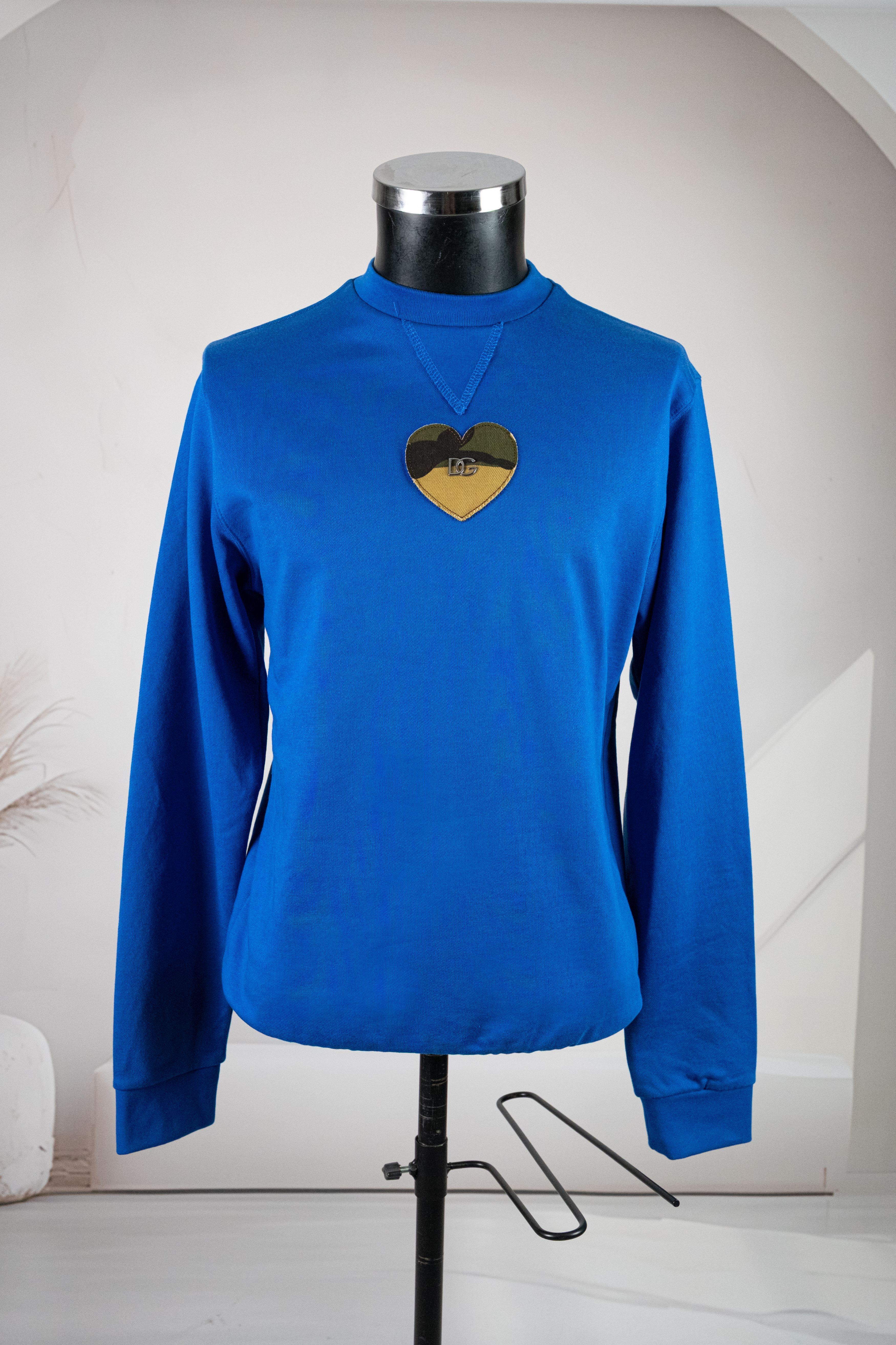 Dolce Gabbana Mavi Yuvarlak Yaka Önde Logo Detalı Sweatshirt