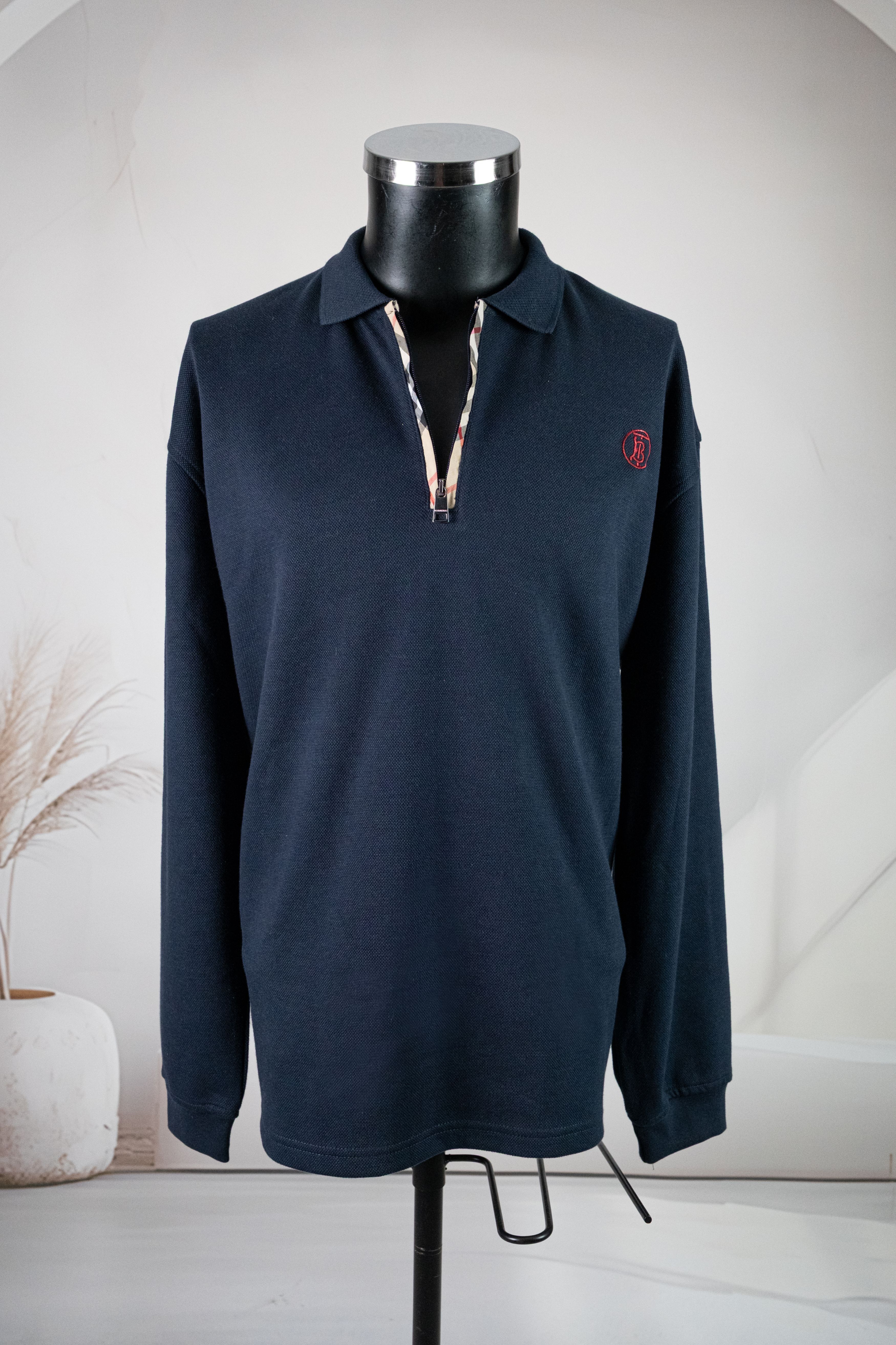 Burbery Lacivert Uzun Kollu Polo Yaka Fermuarlı Sweatshirt