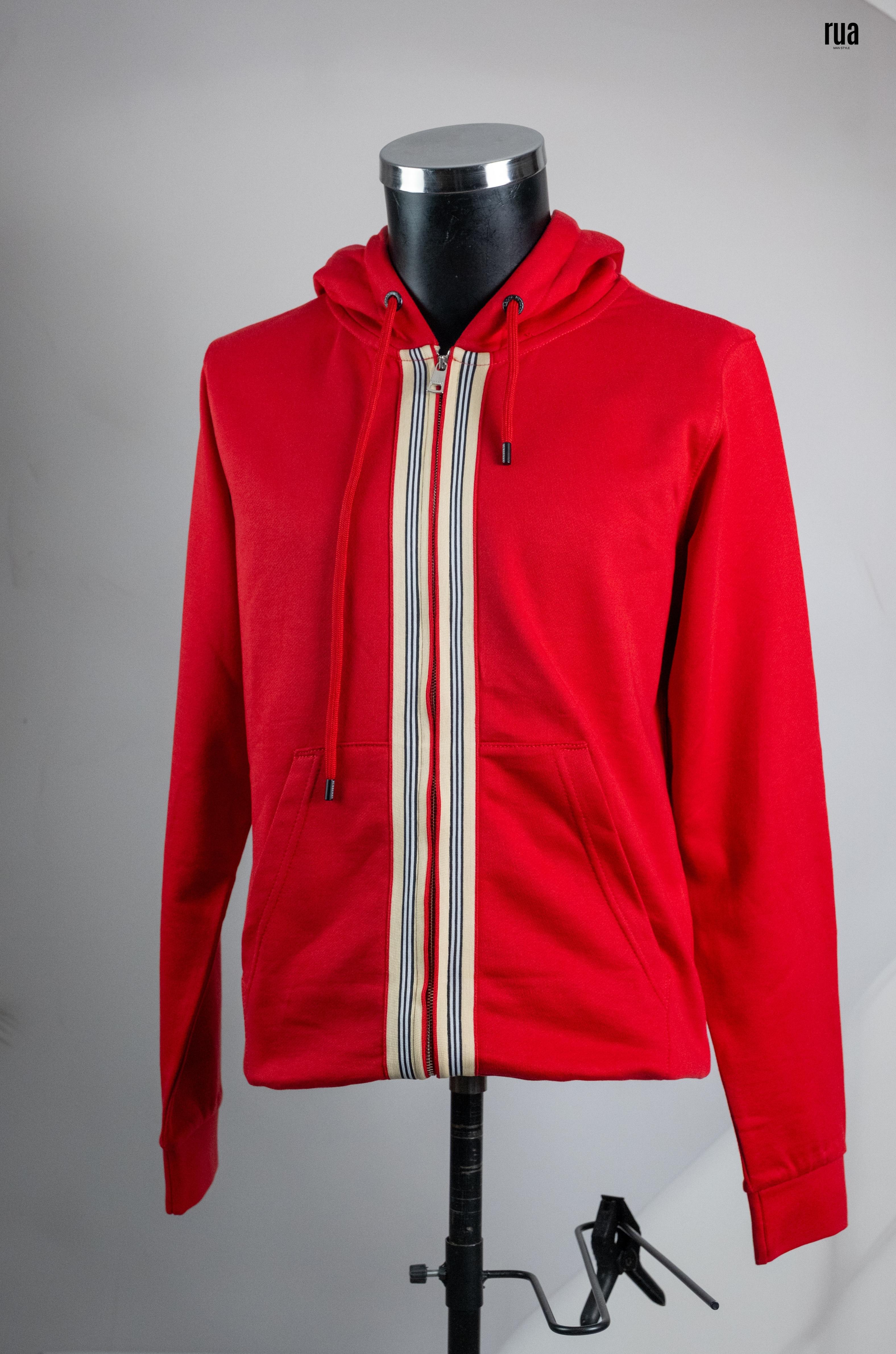 Brbrry Kapşonlu ve Önden Şerit Detaylı Sweatshirt Kırmızı
