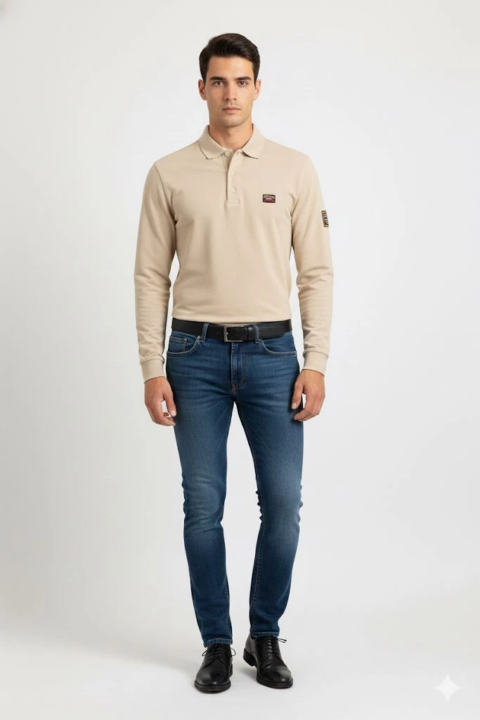 Polo Yaka Uzun Kollu Tişört Bej