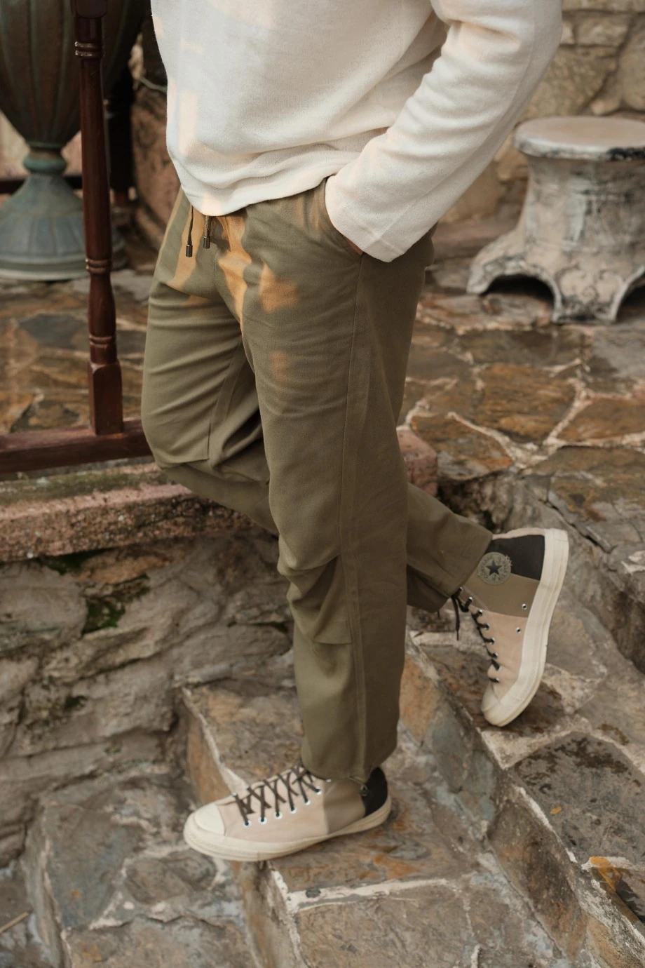 Yeşil Lastik Paça Pantolon