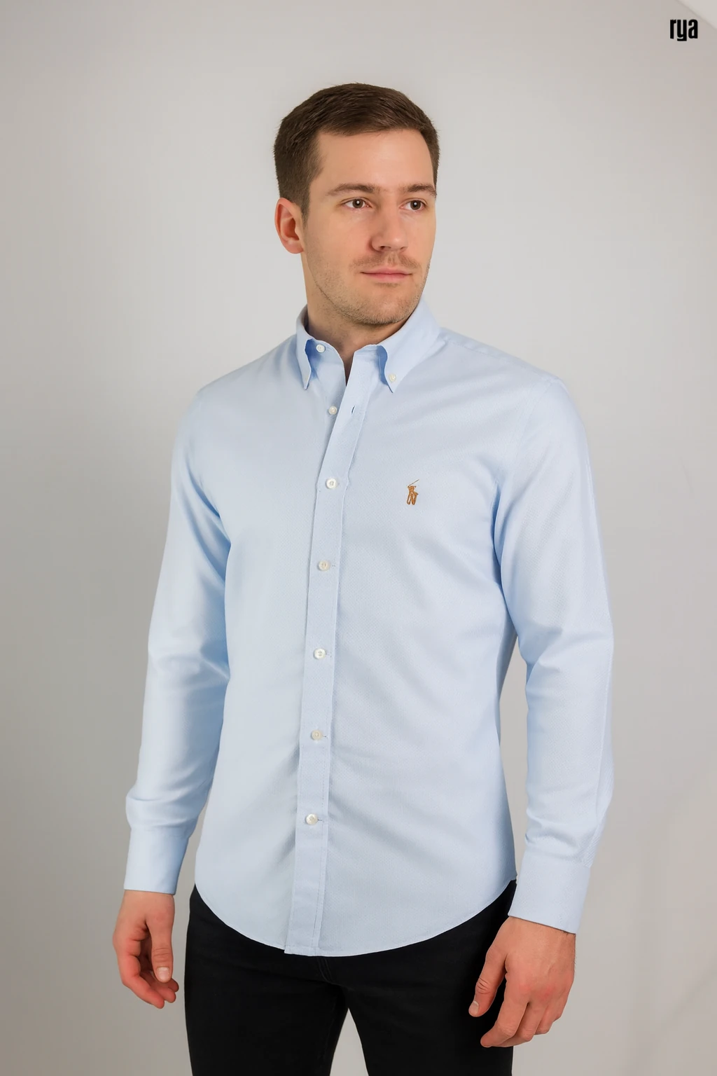 Polo Kendinden Desenli Gömlek Mavi