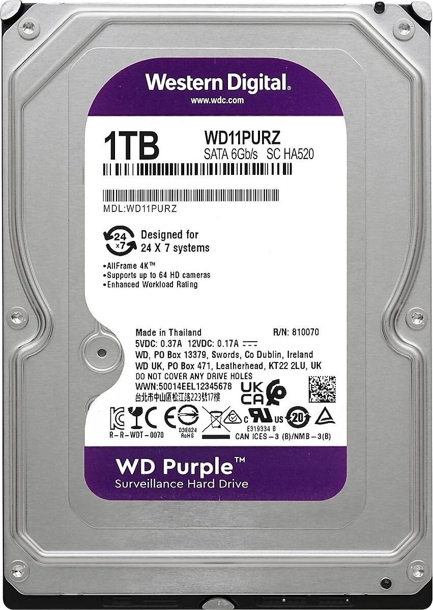 Western Digital Purple WD11PURZ SATA 3.0 5400 RPM 3.5" 1 TB Harddisk