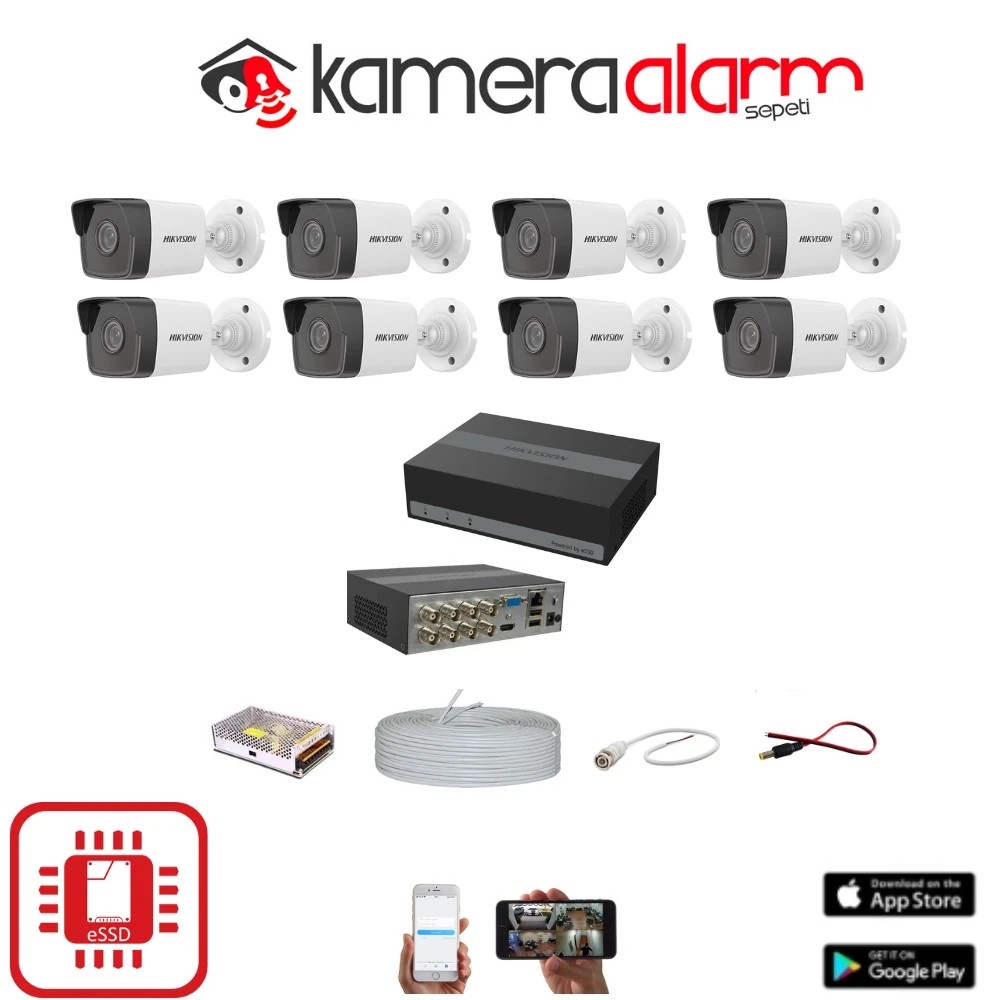 Hikvision 8 Kameralı Gece Görüşlü Kamera Seti