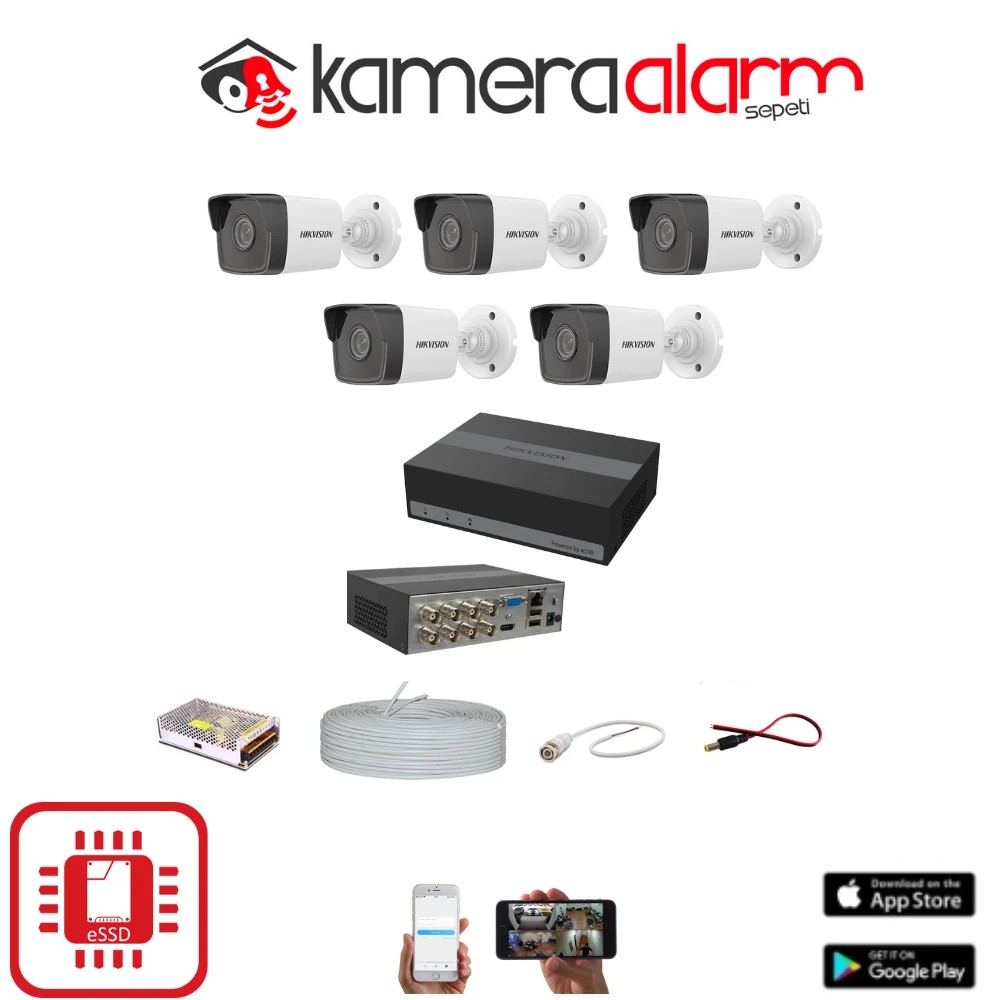 Hikvision 5 Kameralı Gece Görüşlü Kamera Seti